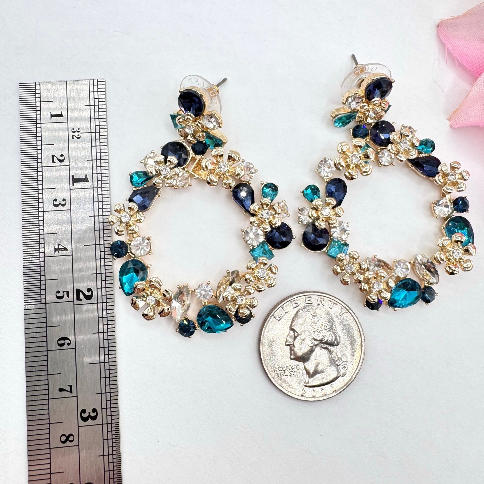 LOFT Outlet Blue Rhinestone Cluster Wreath Earrings Wedding Guest Gala Party Fun