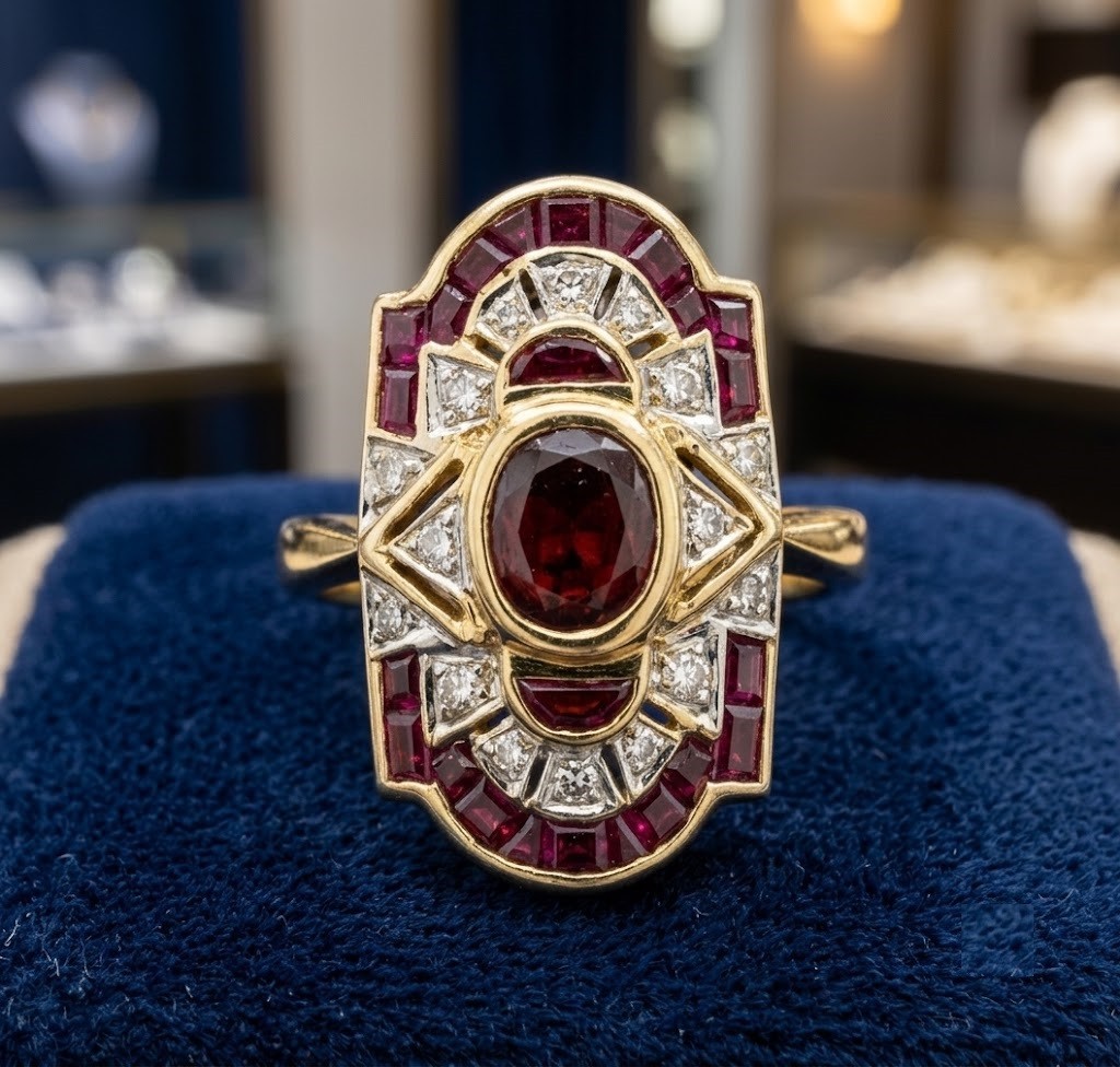 2.80CT Oval Cut Real Red Ruby Art Deco Vintage Wedding Ring 14K Two-Tone Gold FN