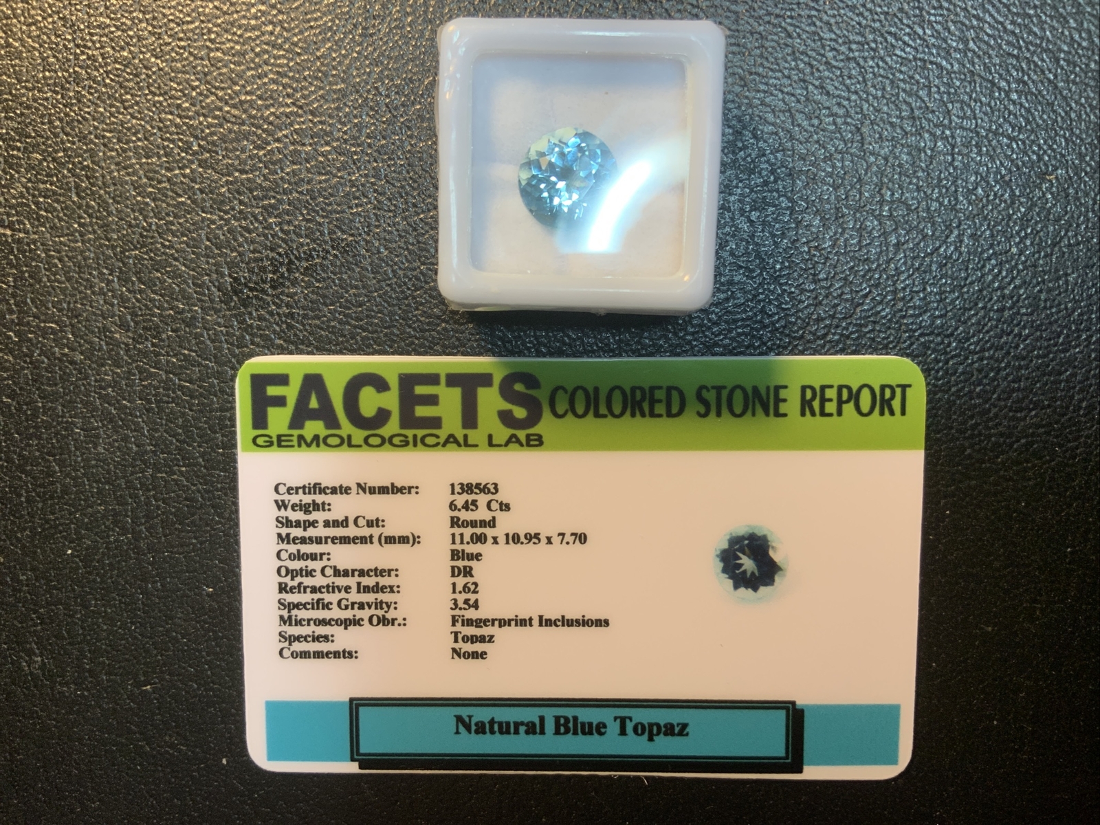6.45 Cts Certified Natural Round Cut Blue Topaz