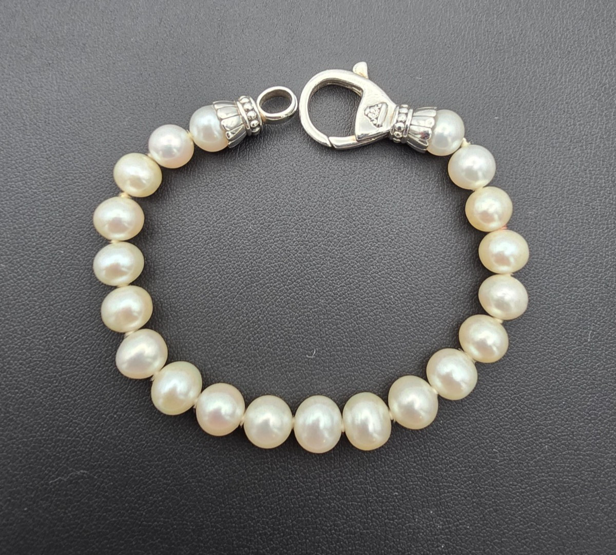 LAGOS Luna Pearl Strand Sterling Silver Bracelet w Box & Storage Pouch — 7.5″