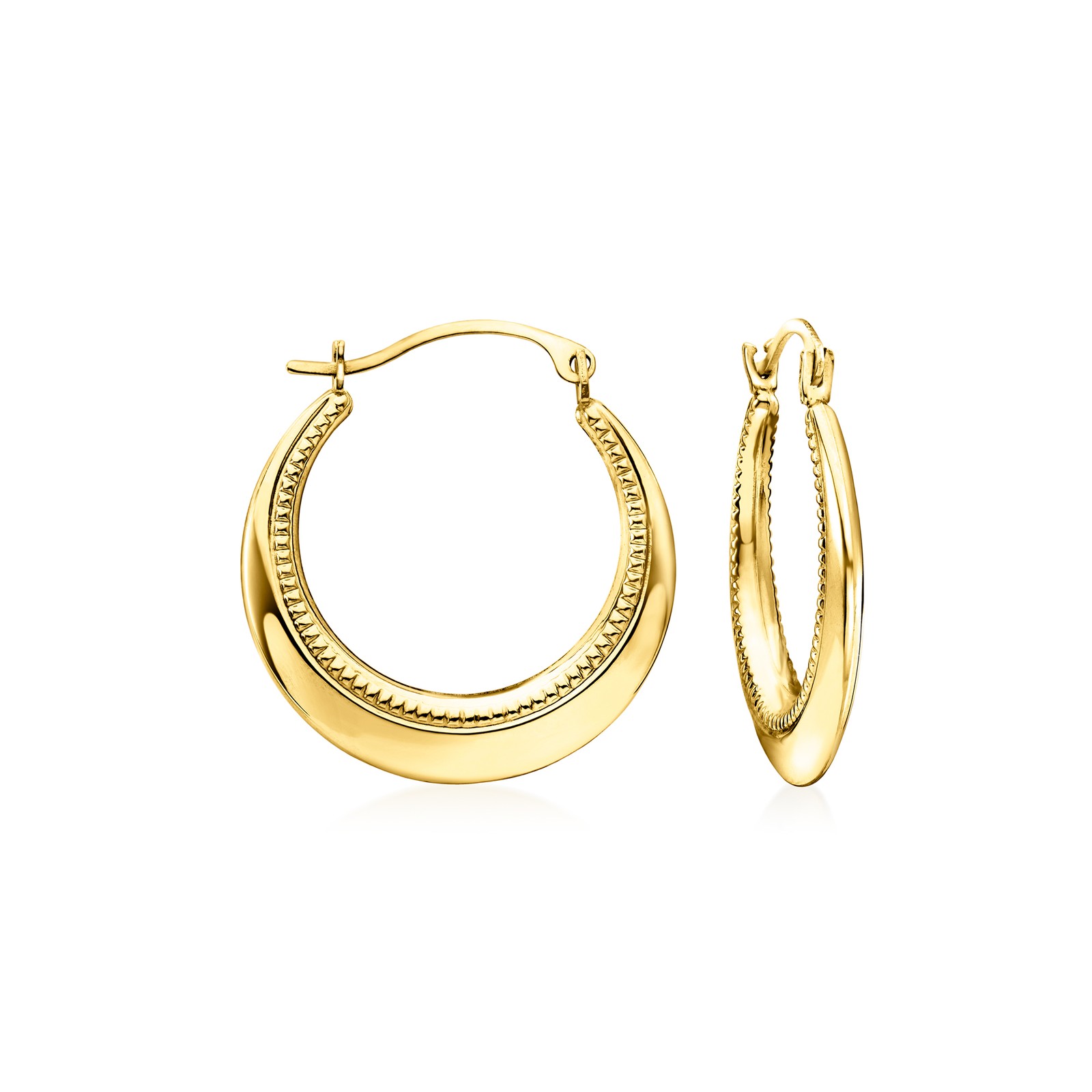 Ross-Simons 14kt Yellow Gold Beaded Hoop Earrings. 7/8 inches