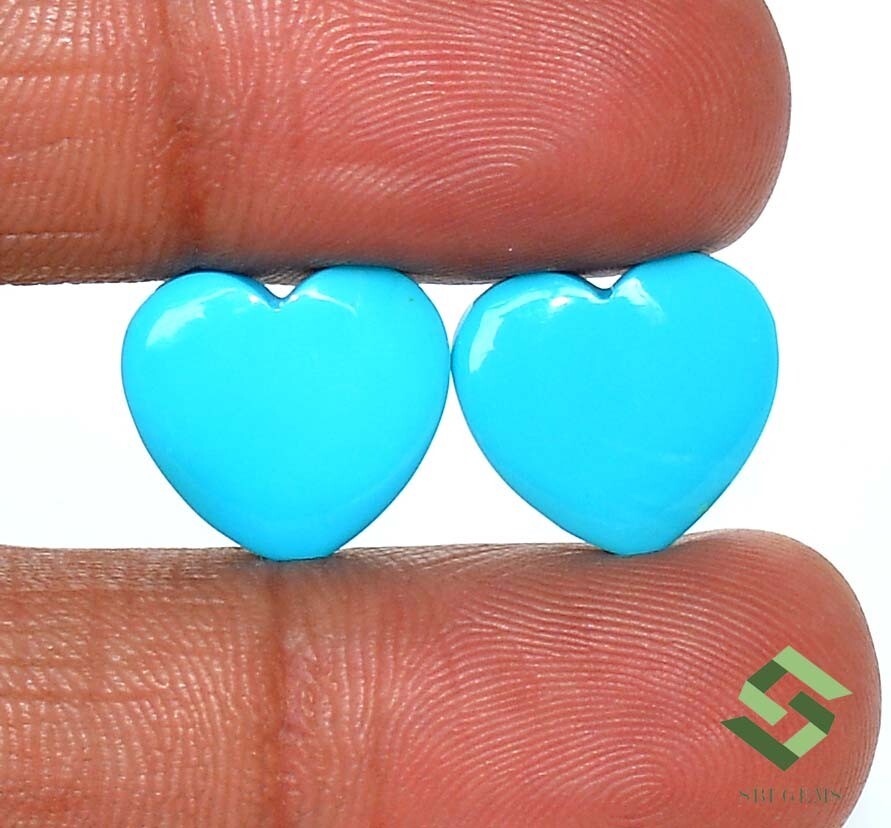 14×13 mm Natural Turquoise Heart Shape Cabochon Pair 7.84 Cts Loose Gemstone