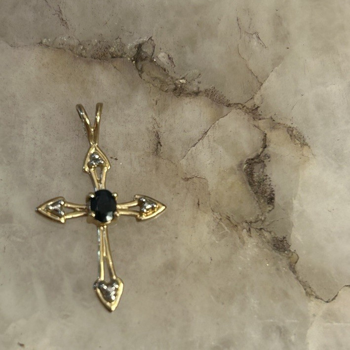 10k yellow gold Saphire & diamond cross pendant