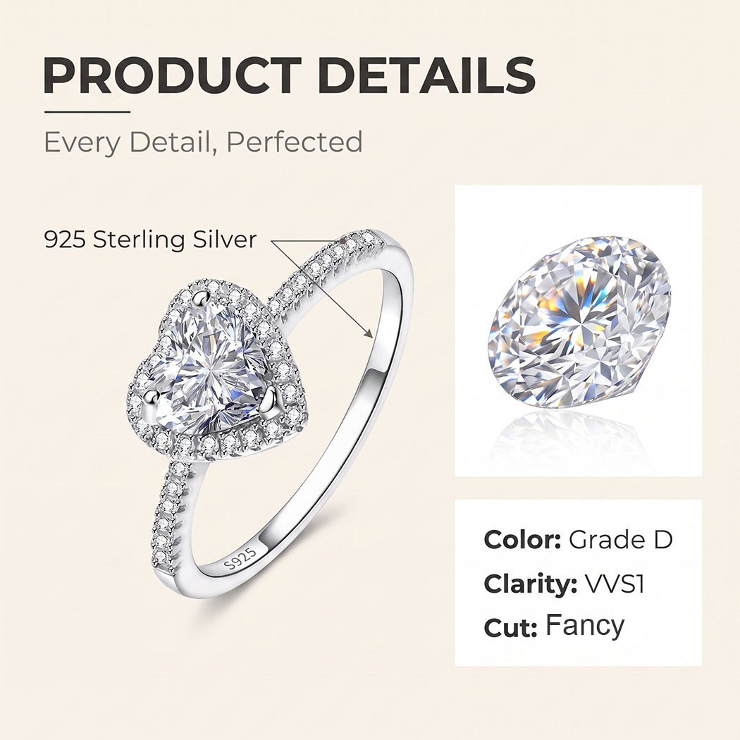 0.8CT Lab Moissanite 925 Sterling Silver Bohemian Women Wedding Promise Ring 004
