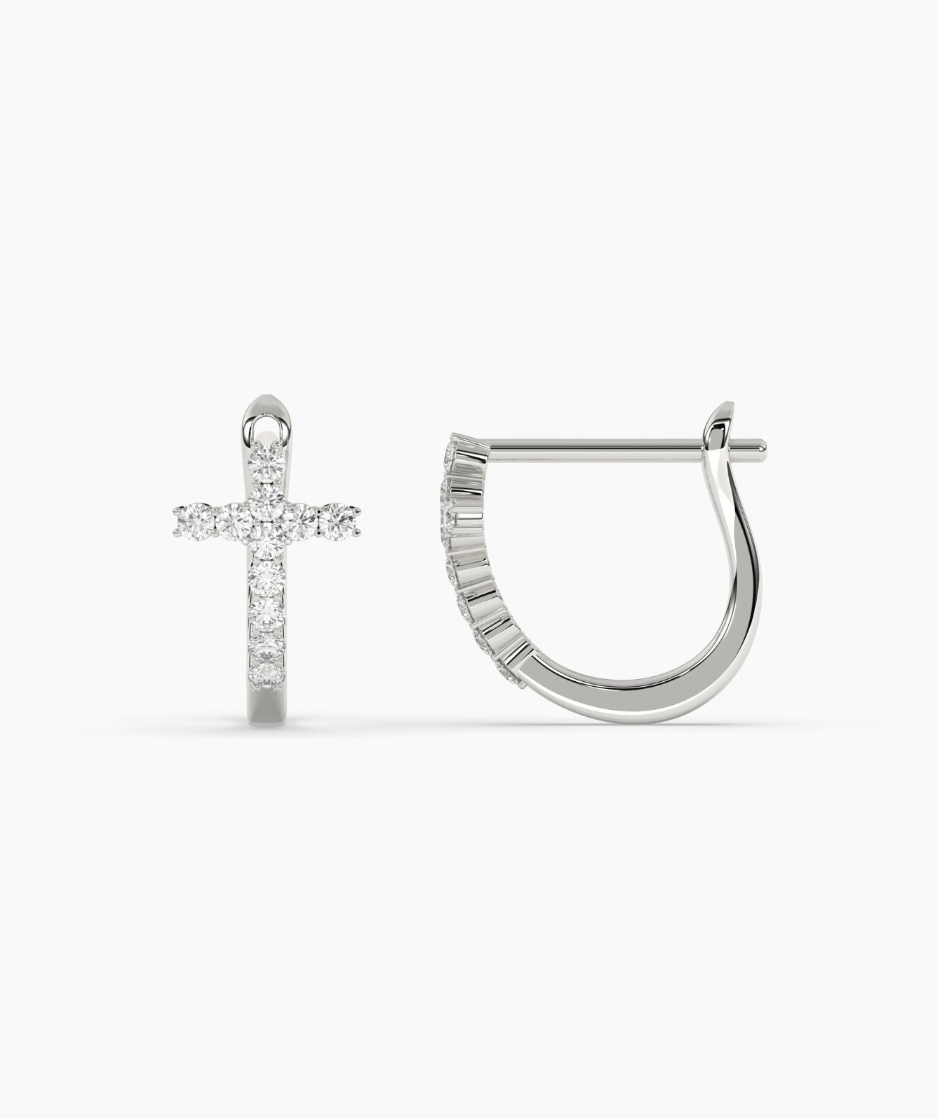 Round Cut Lab Grown Diamond 14K Solid Gold Cross Huggie Hoop Earrings For Woman