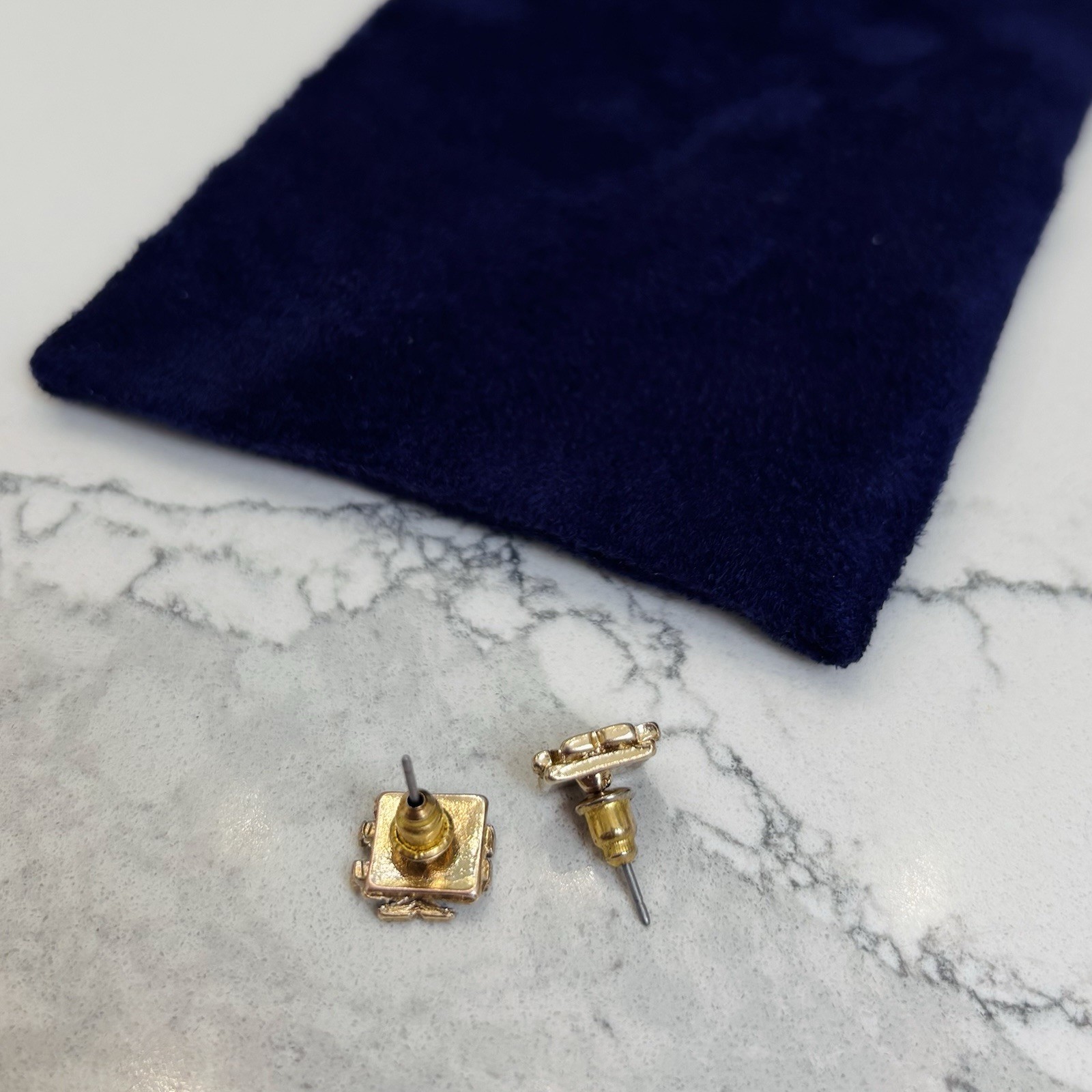 Tory Burch Women’s Gold Plated Square Logo Stud Earrings with Dust Bag