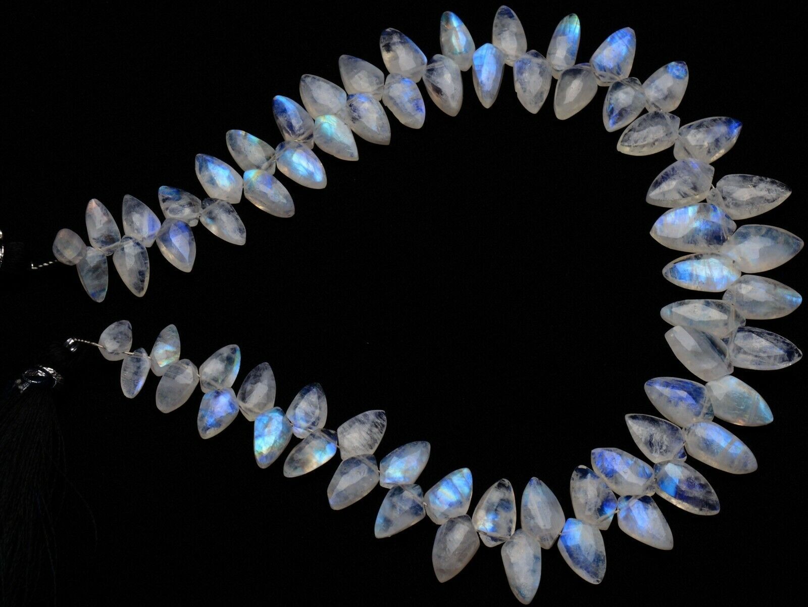 Natural Gem Blue Fire Rainbow Moonstone 7×5 to 13x7mm Size Briolette Beads 11″
