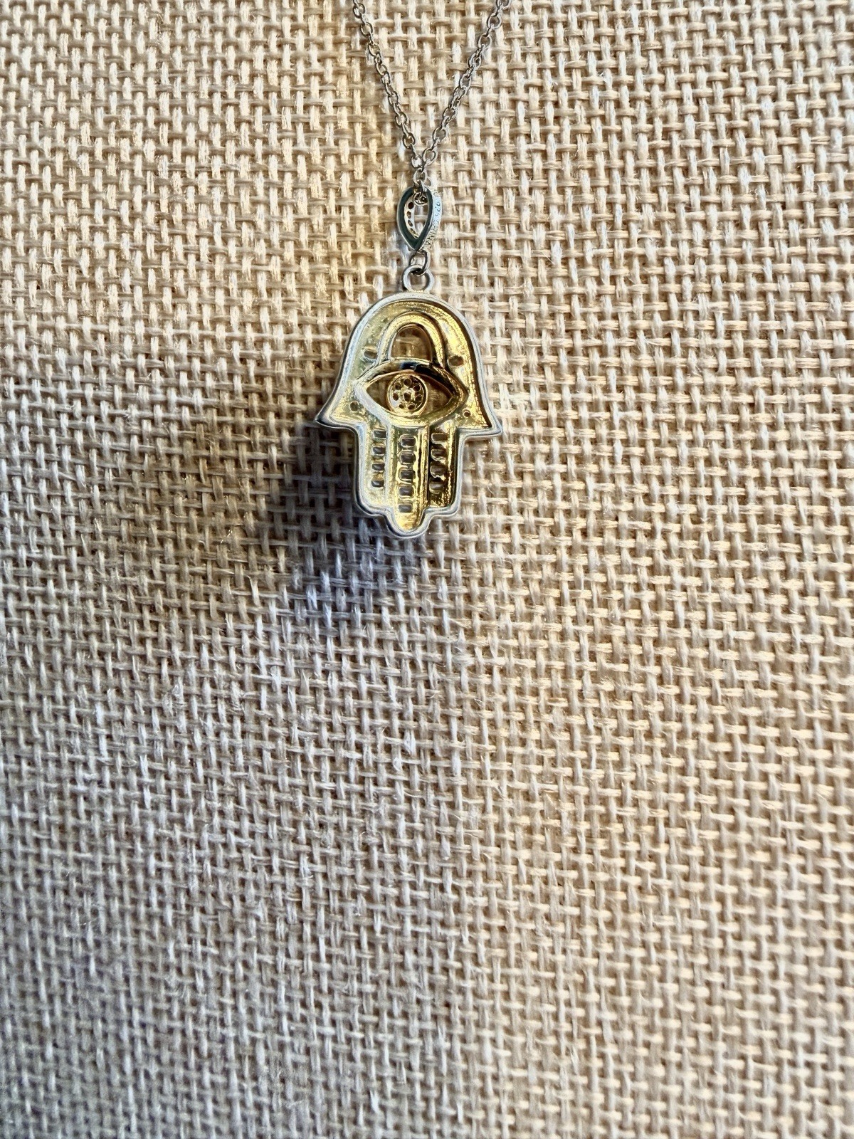FZN 925 Gold Vermeil CZ Hamsa Pendant Chain. 18.5in Long. Ak