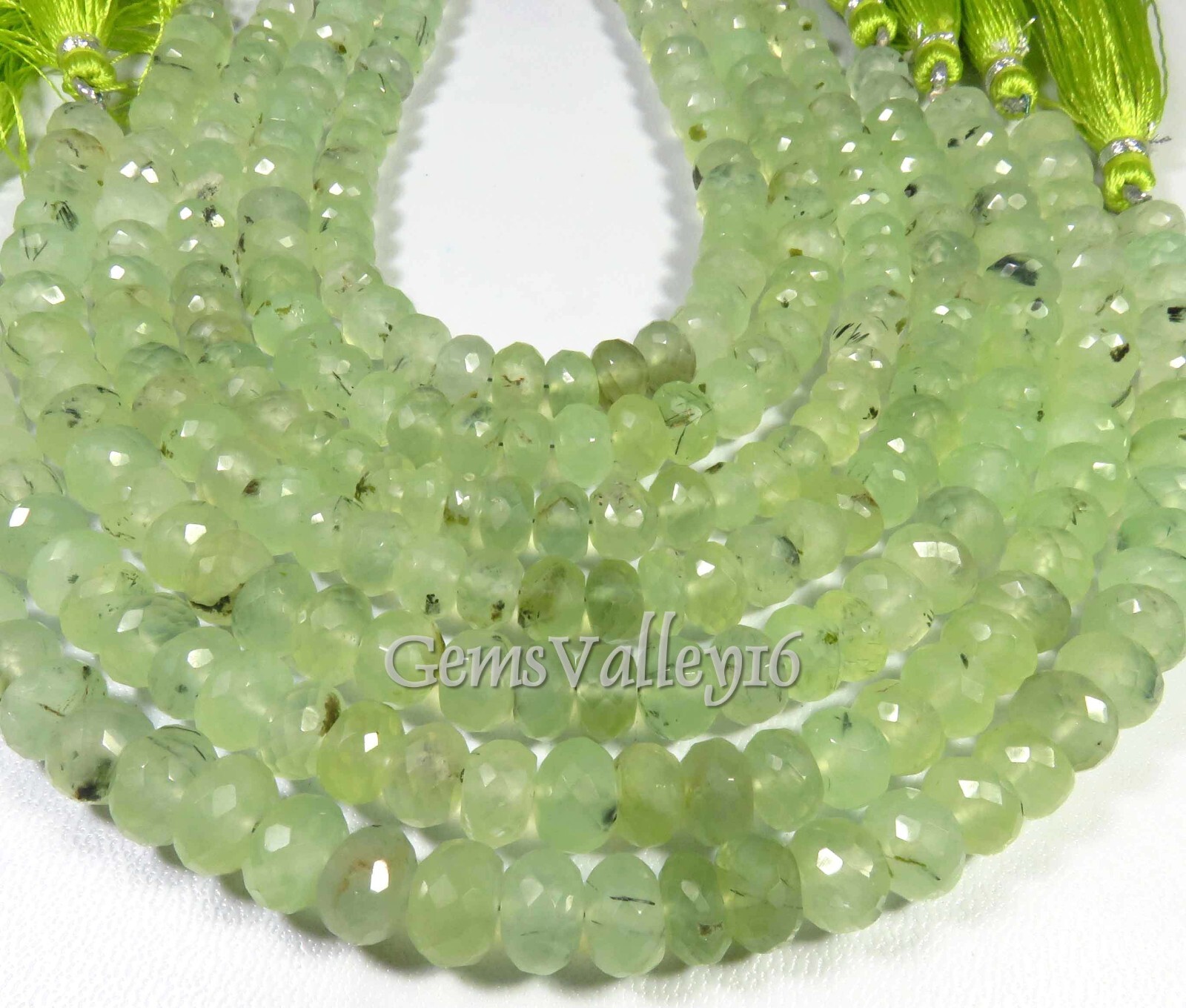 Top Natural Green Prehnite Faceted Gems Rondelle Beads 8-8.5mm 8″Strand GV-3701