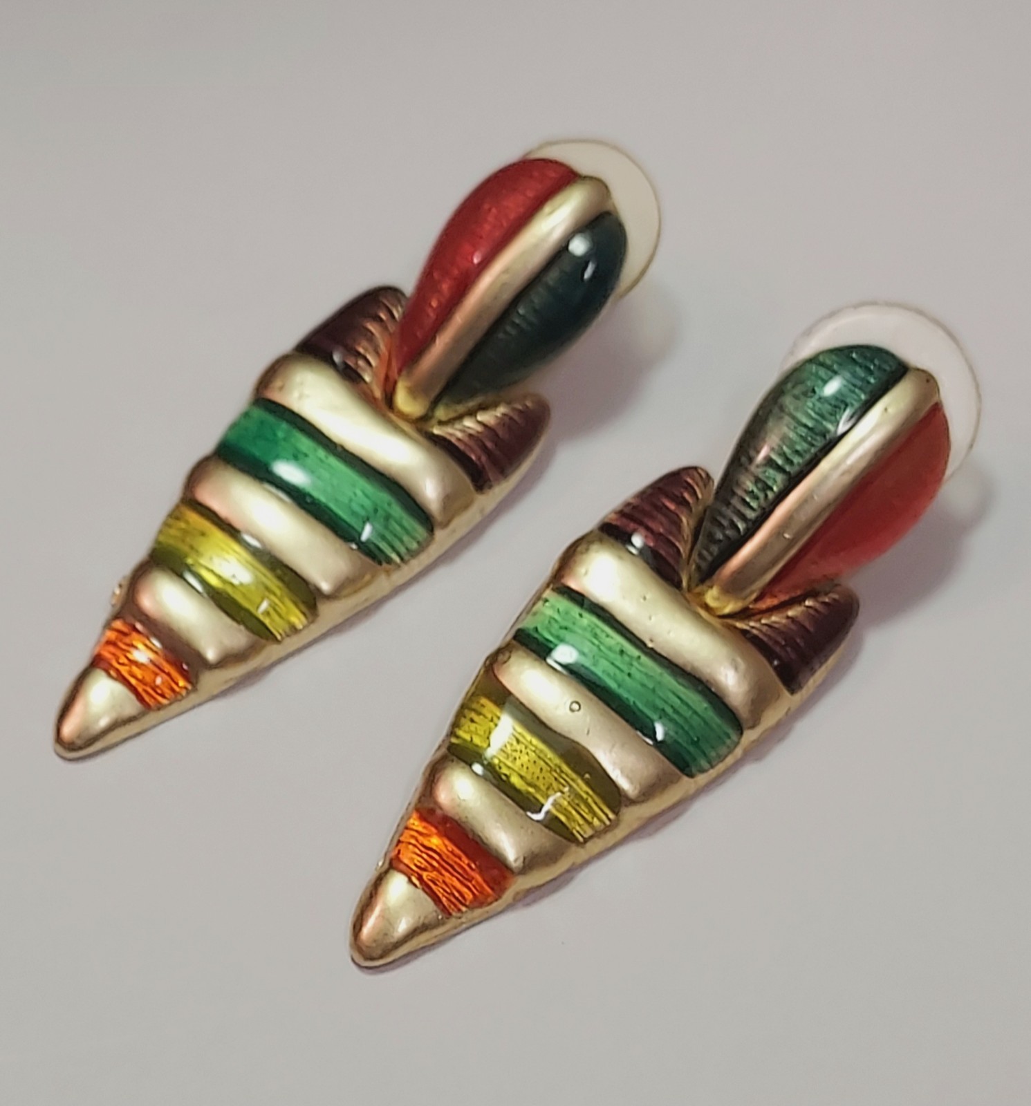 Don Lin Enamel Earrings Vintage Pierced Matte Gold Tone Boho Signed