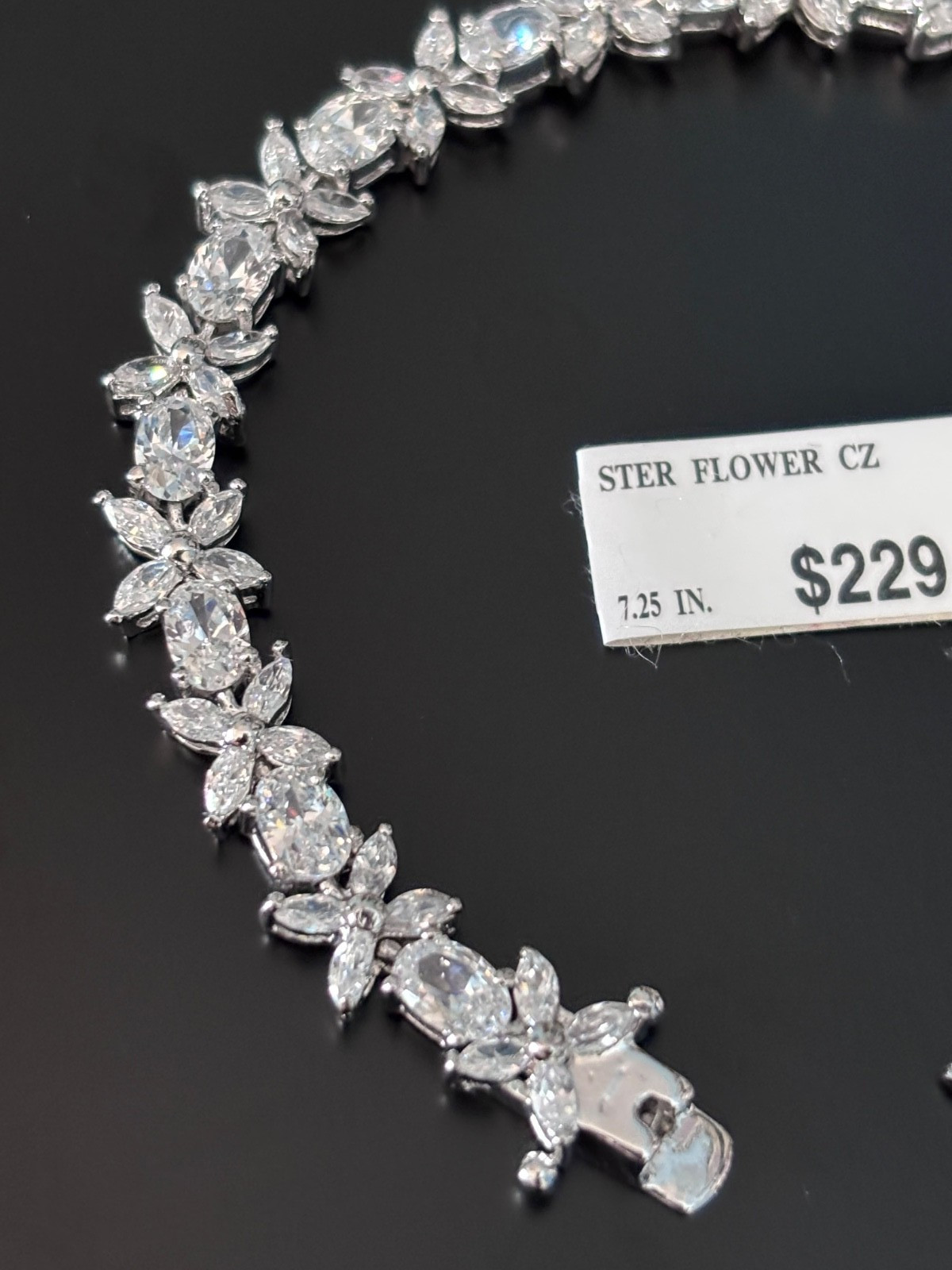 VTG Sterling Silver Bracelet Flower Oval Clear CZ 7.25 inches (Plus Necklace)