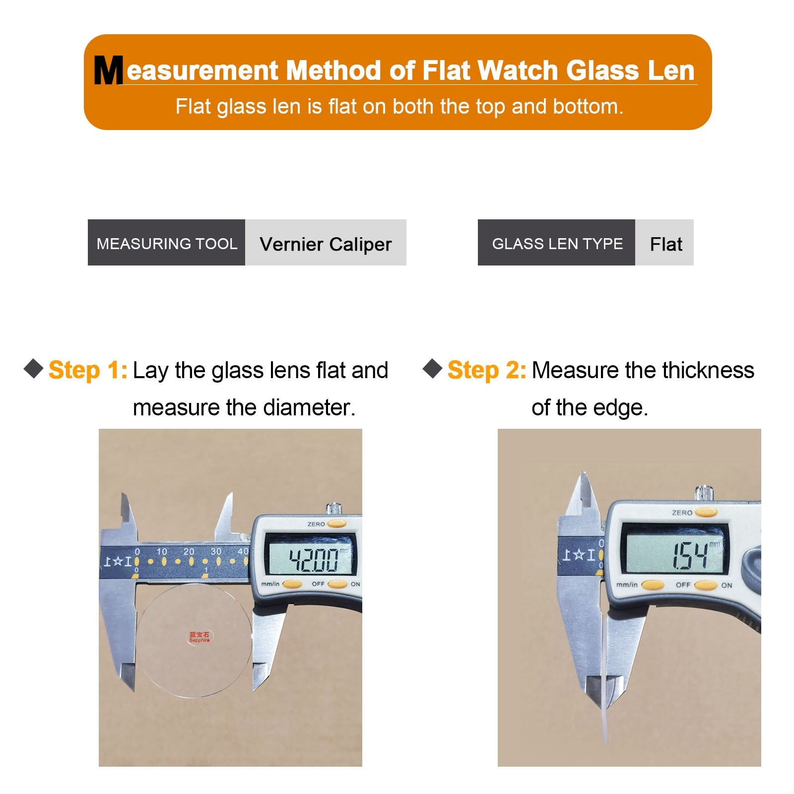 Watch Crystal Glass Lens 36.5mm Dia 2mm Thick Flat Round Sapphire Replacement