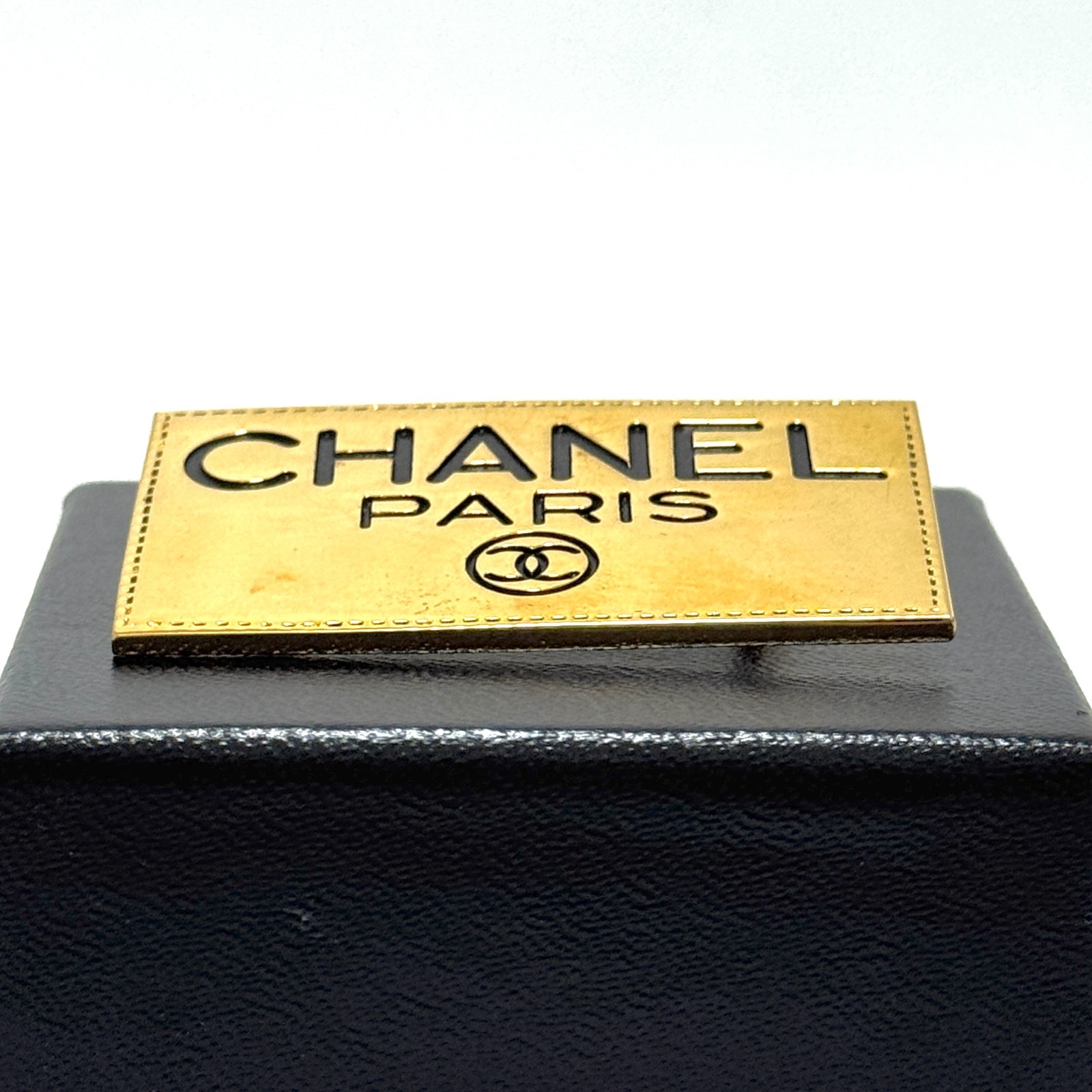 CHANEL CC Logo COCO Mark Plate Brooch Gold Vintage Authentic Japan