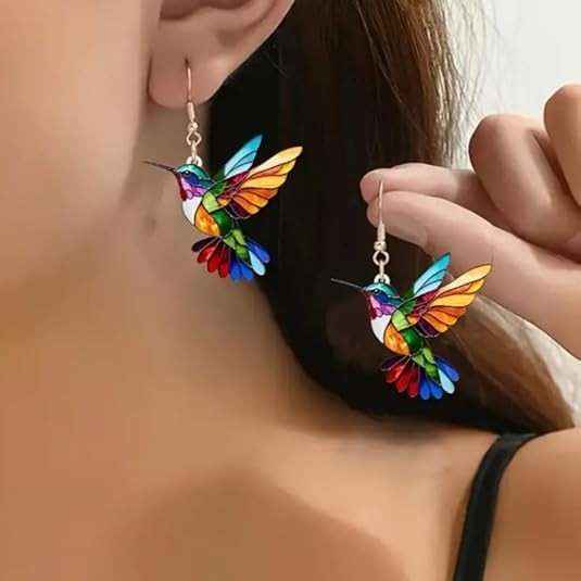 Acrylic Hummingbird Earrings 2D Bird Shape Earrings For Women Girls Ear Charms