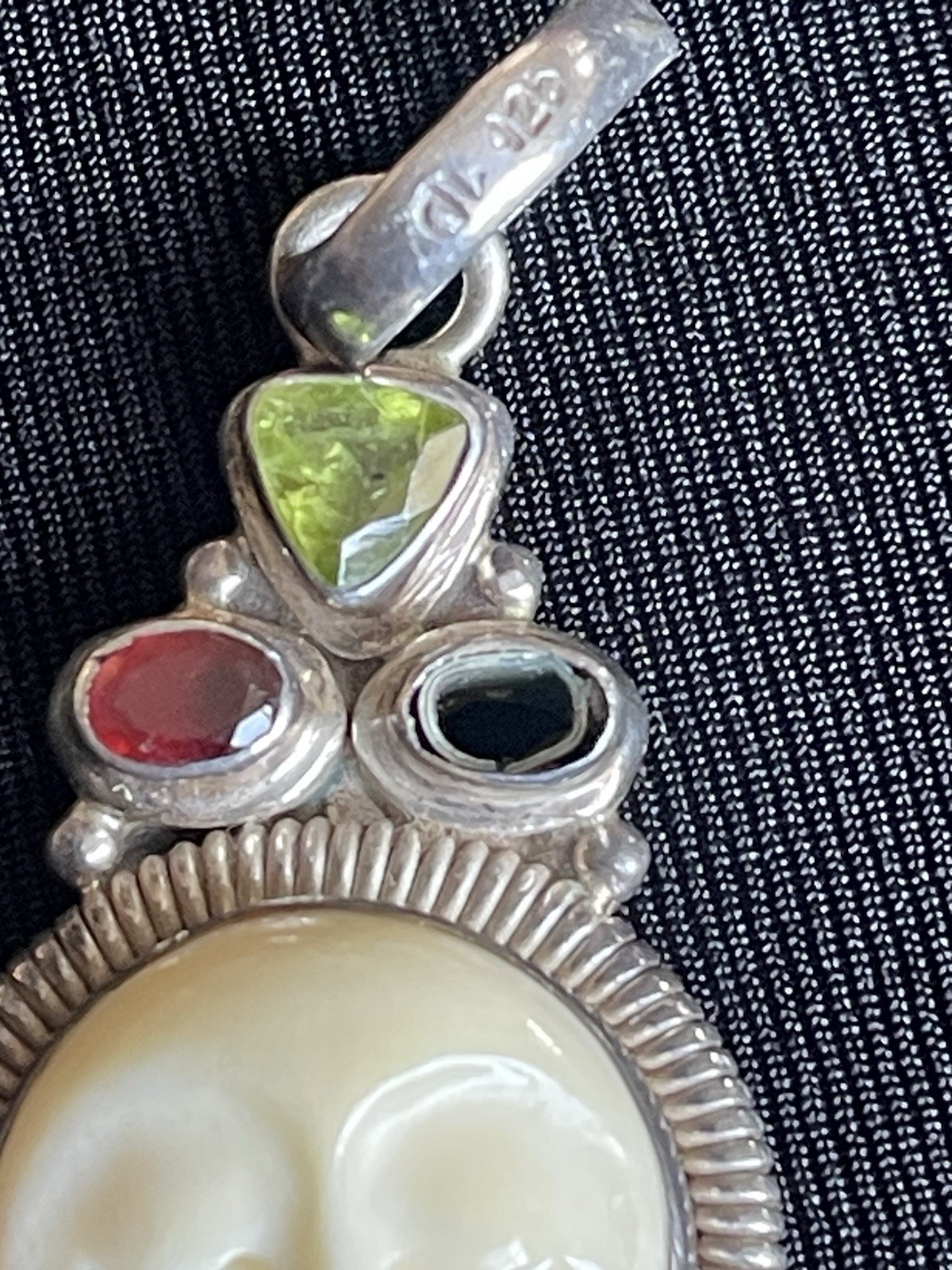 Moon Face Pendant With Gemstones. Missing 1 Stone. 925 Silver. Sajen Style.