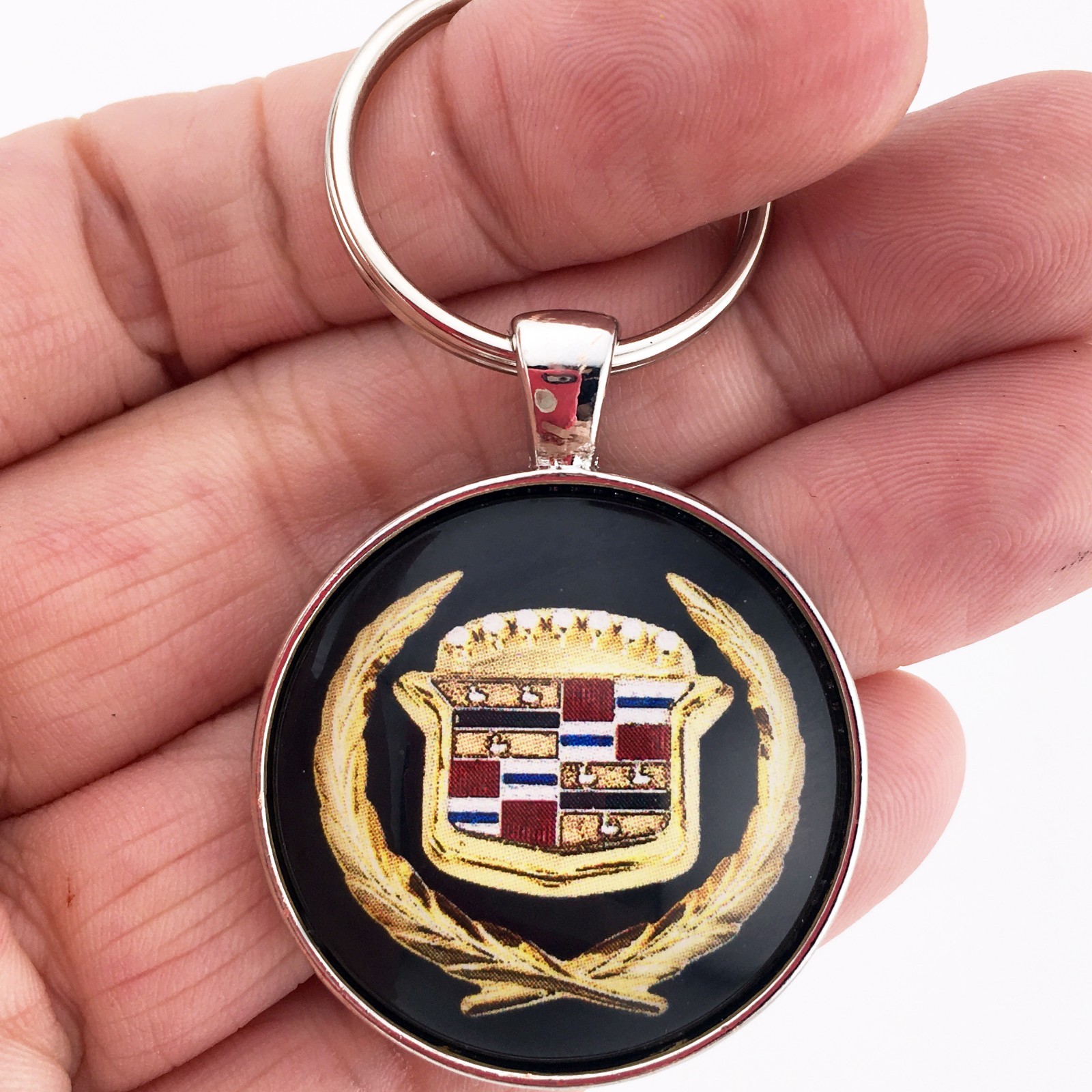 Vintage Cadillac Gold Wreath Emblem Badge Trunk Hood 1.2″ Diameter Keychain