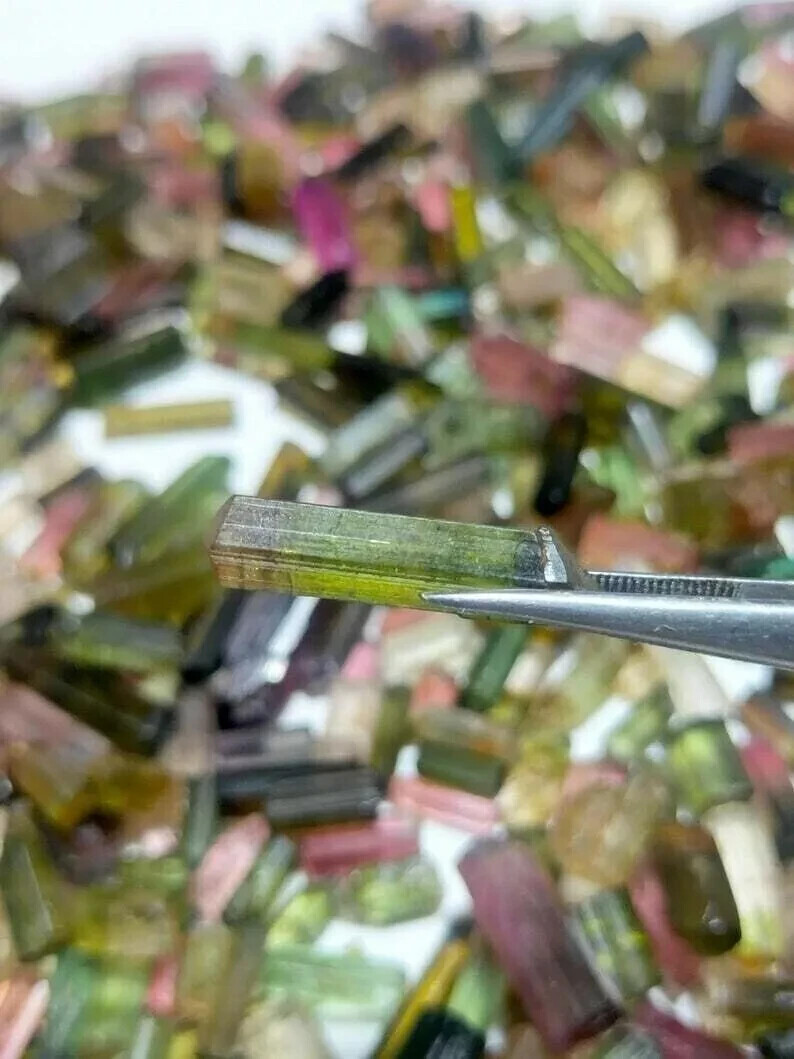 400 Ct Natural Bi-Color/Multicolor Tourmaline Pencil Rough Lot Loose Gemstone