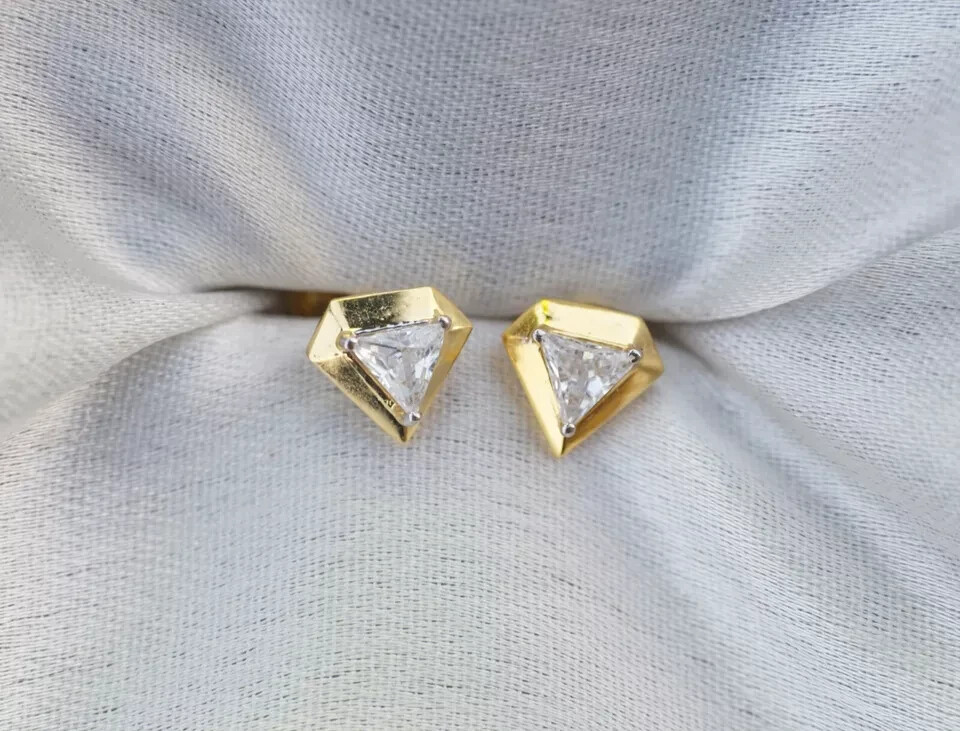 1Ct Trillion Simulated Diamond Cute Diamond Stud Earrings 14k Yellow Gold Plated