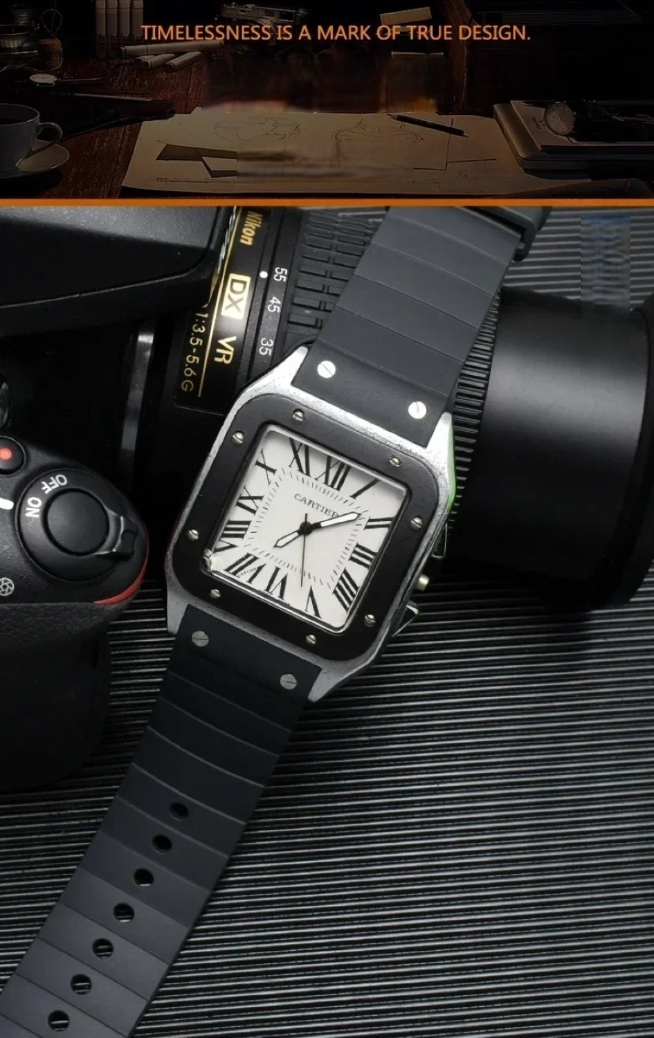 23mm Watchband For Cartier Santos 100 Rubber Band Black Rivet Silicone Strap