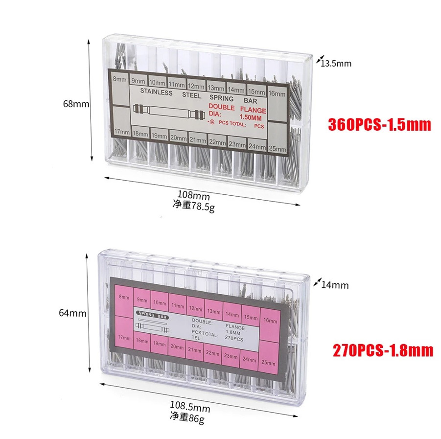 270/360pcs Stainless Steel Watch Spring Bars Strap Link Pin Repair Set – NEW