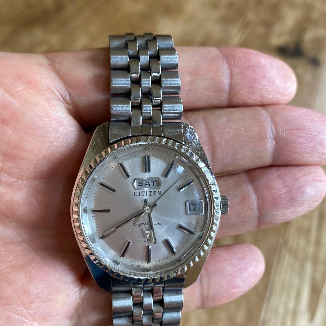 CITIZEN Crystal Seven 21 Jewels Automatic Watch Silver Dial Day-Date