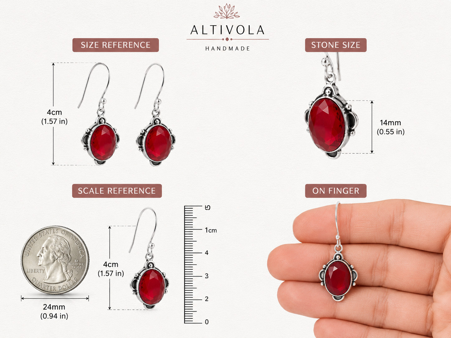 Red Garnet Earrings 925 Sterling Silver Boho Gift for Women
