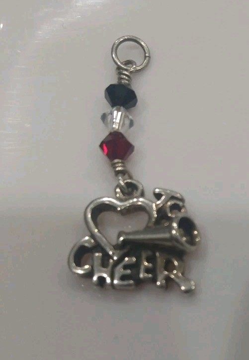 SJC Signed & 925 Marked Open Heart Cheer Charm Pendant Crystal Sterling Silver