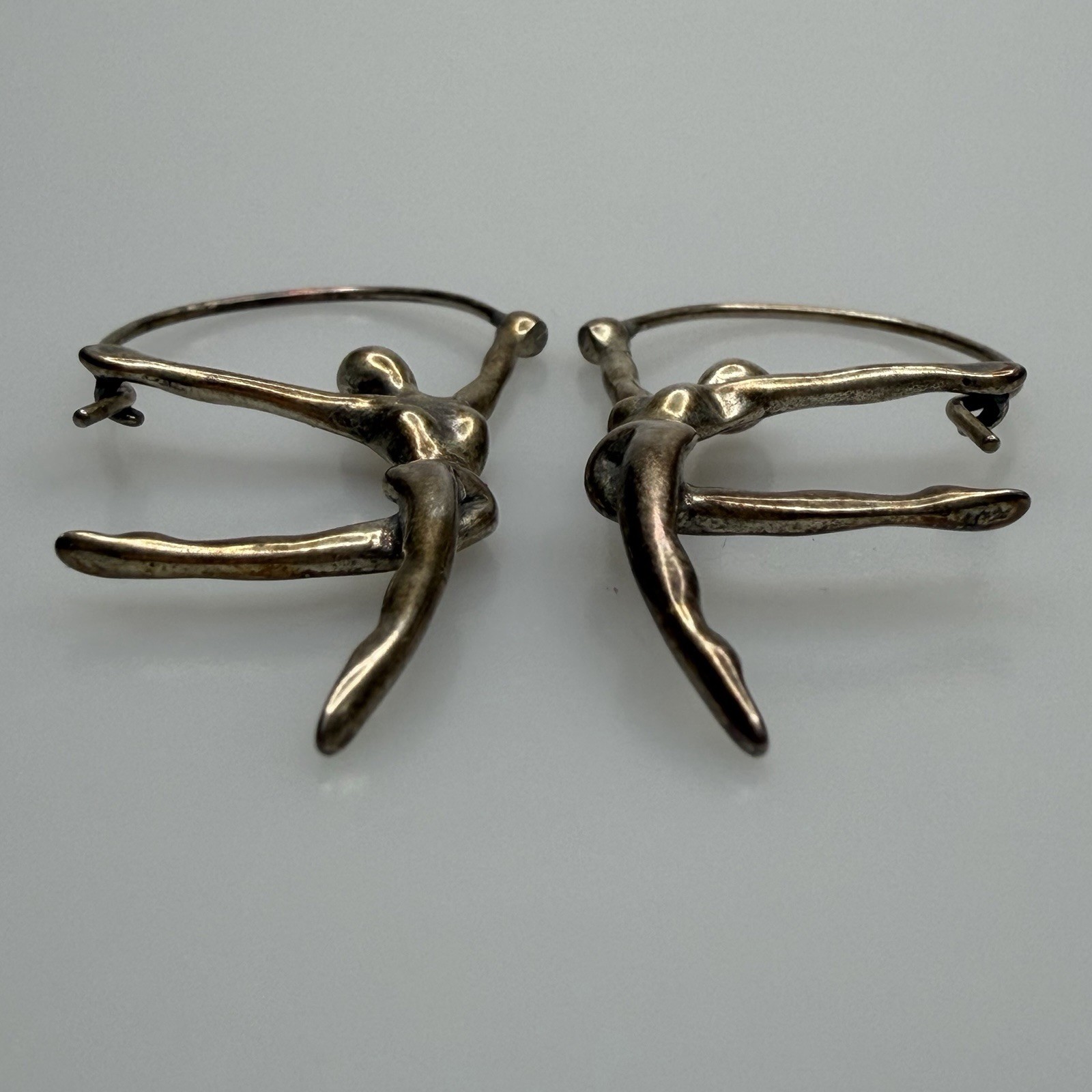 Eclectic Earth Sterling Silver 925 Ribbon Dancer Acrobat Hoop Earrings Patina