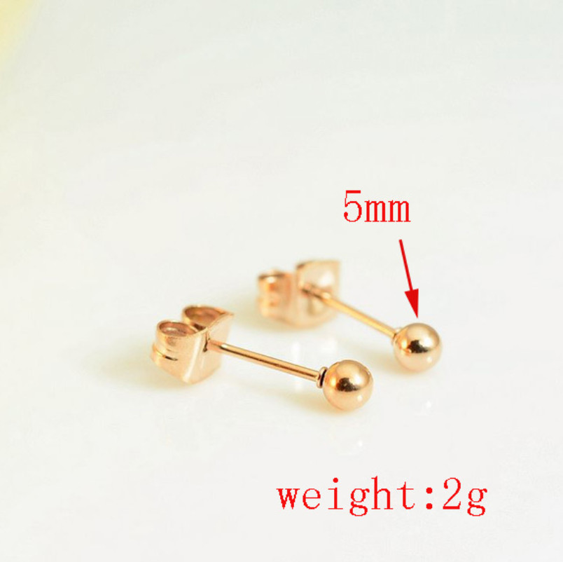 Round Sand Blast Polish Ball Rose gold Silver Stainless Steel Stud Earrings S15