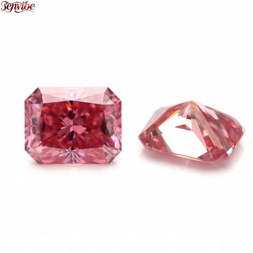 0.5~5ct VVS1 Pink Radiant Excellent Cut Moissanite Loose Gemstones for Jewelry