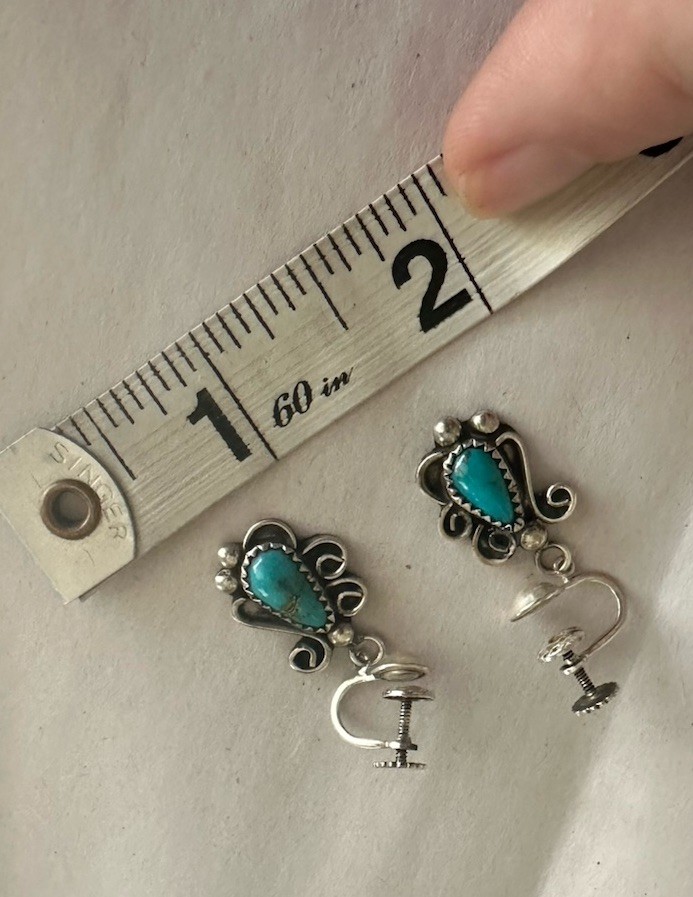 Vintage Sterling Silver Navajo SW Turquoise AM Signed Screwback Earrings 5.59g