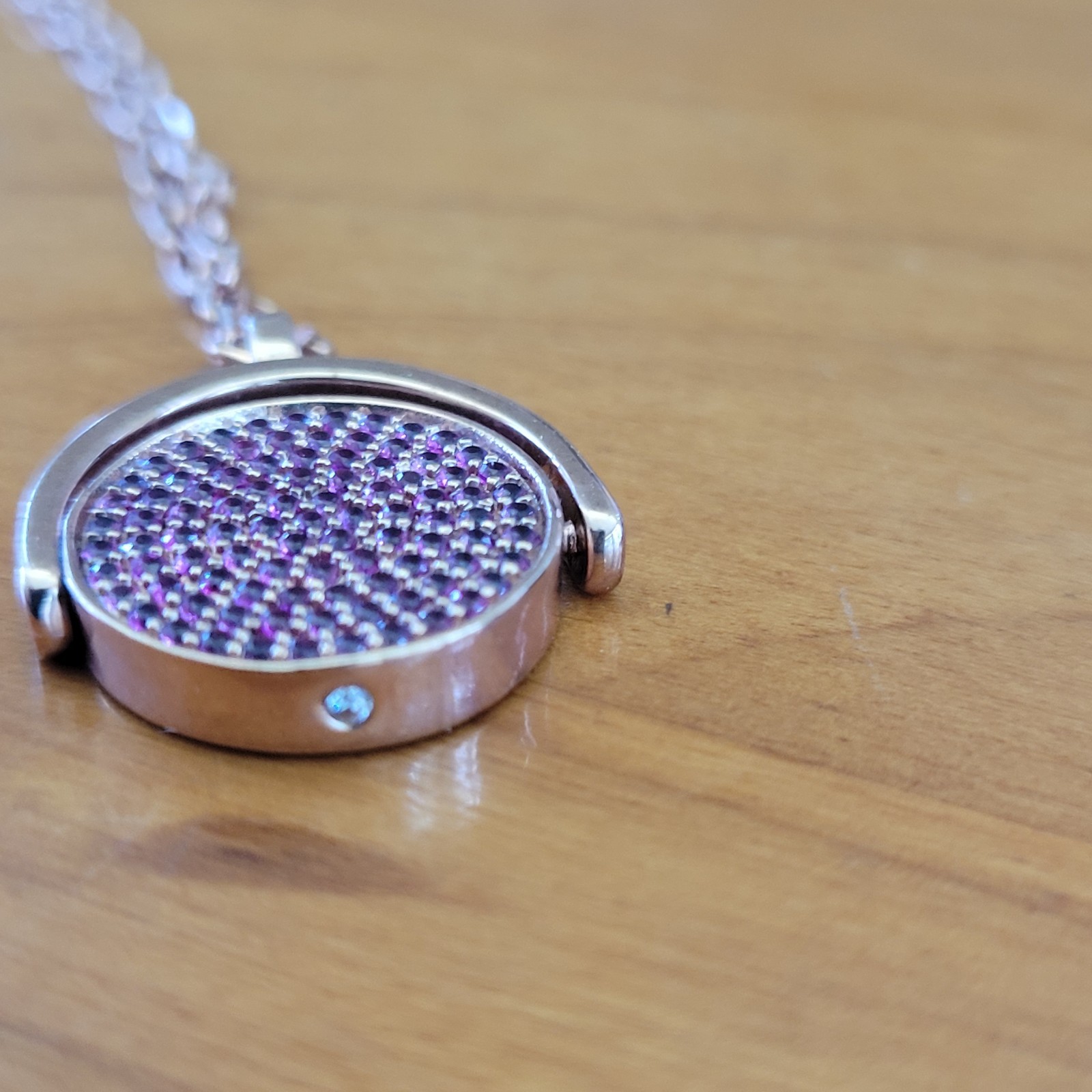 HENRI BENDEL Dream Spinning Locket Necklace Rose Gold Pave Crystal