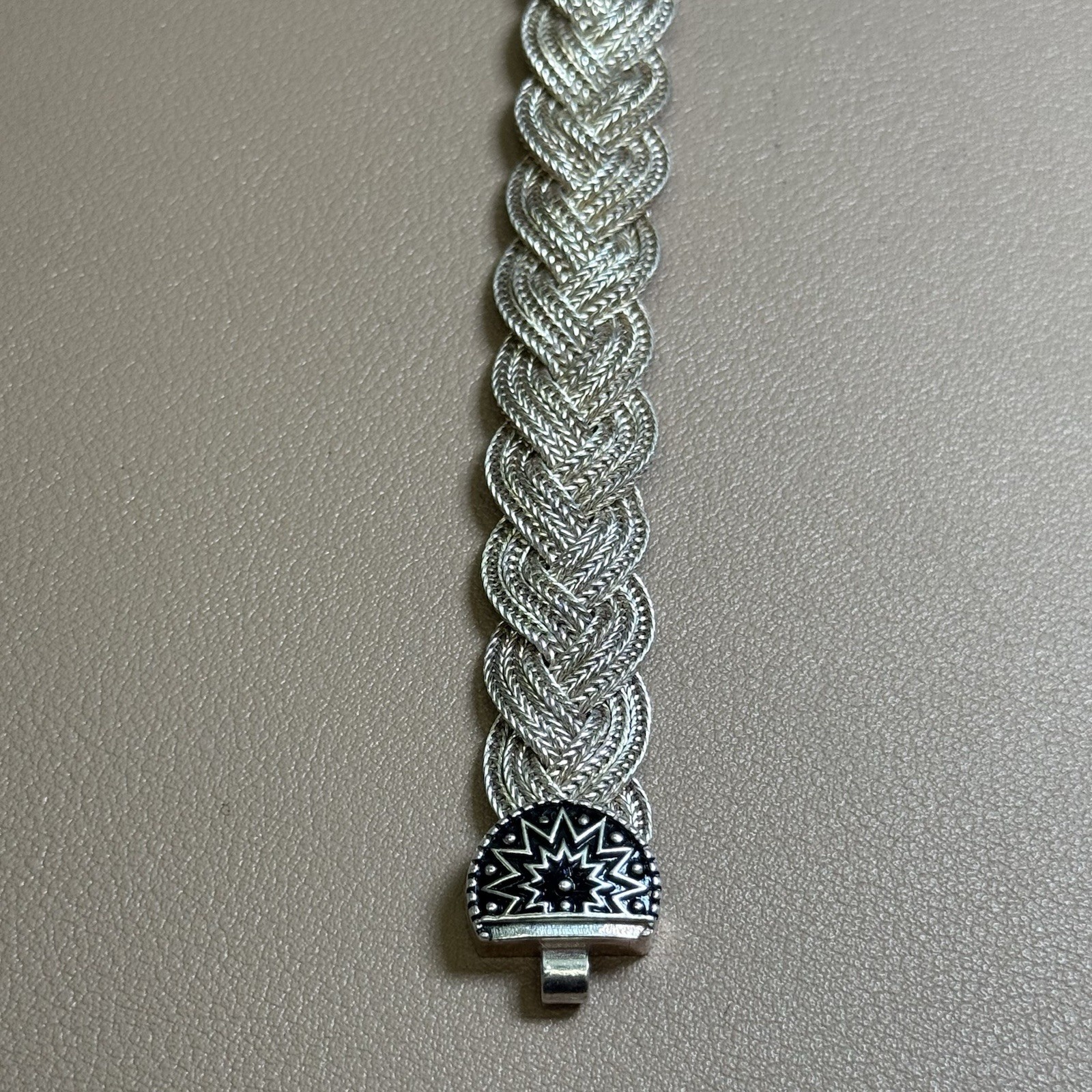 925 Sterling Silver Braided Mesh Bracelet 6.75” Slide Clasp 13.7mm