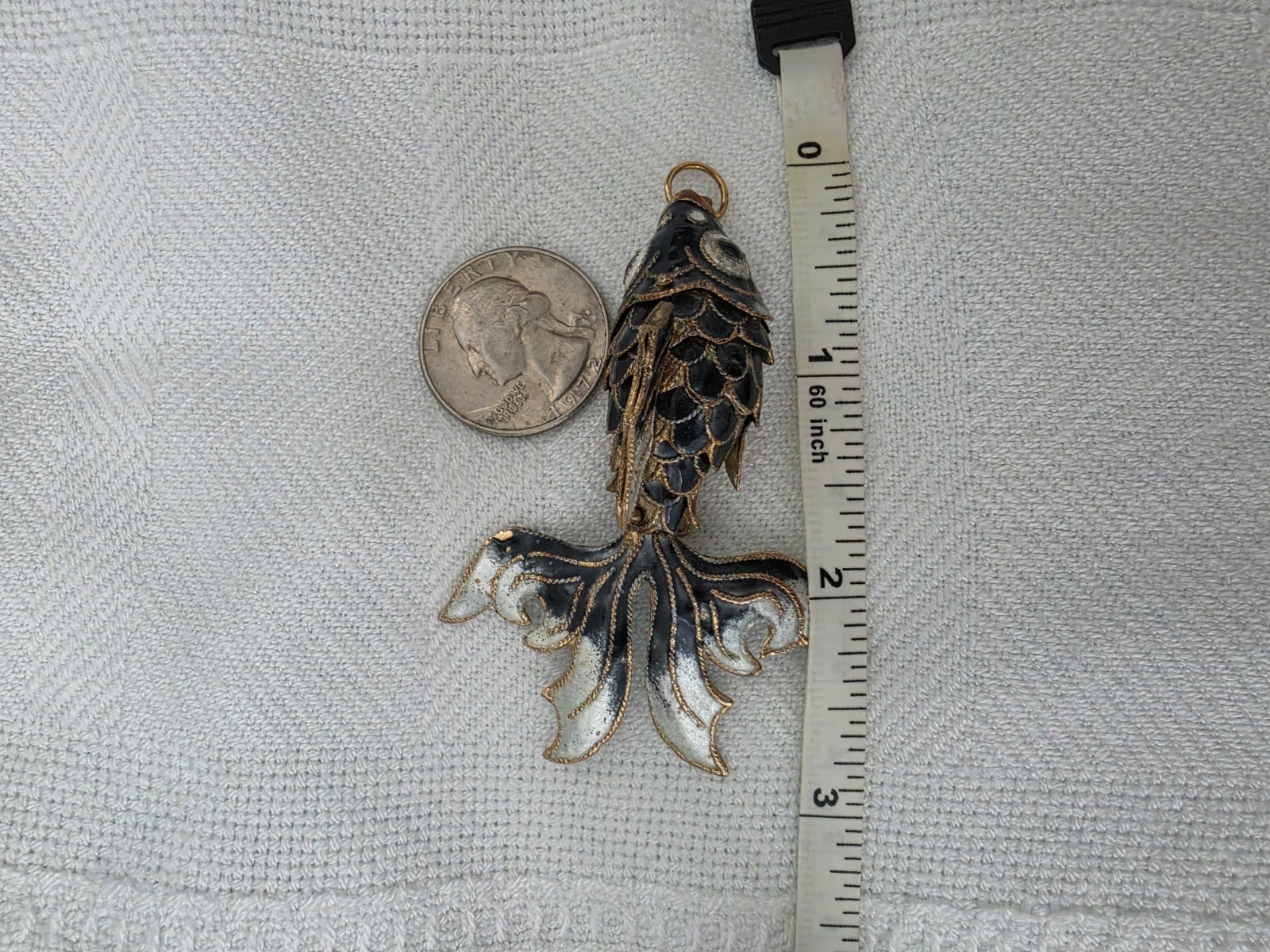 Vintage Articulated Blue Goldfish Beta Koi Fish Cloisonné Pendant- Good Cond.
