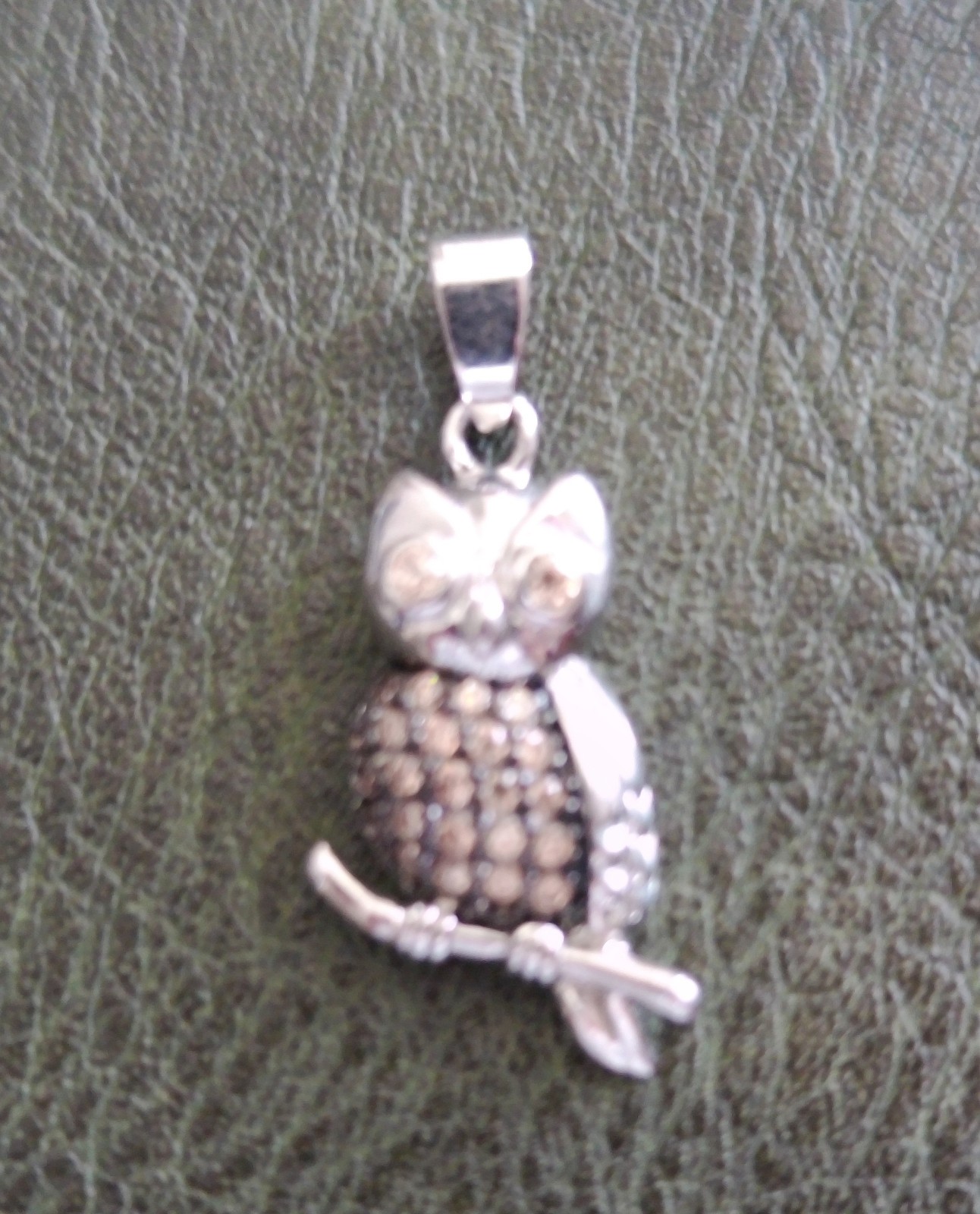 Vintage Silver Tone Yellow Rhinestones on Branch Pendant/Charm 1″ With Bail