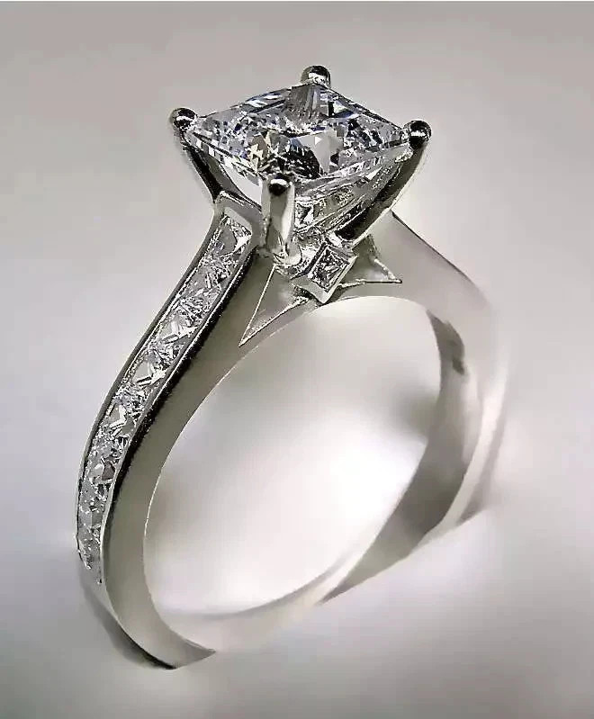 3.25Ct Princess Cut Lab Created Diamond Engagement Ring 14K White Gold Plated