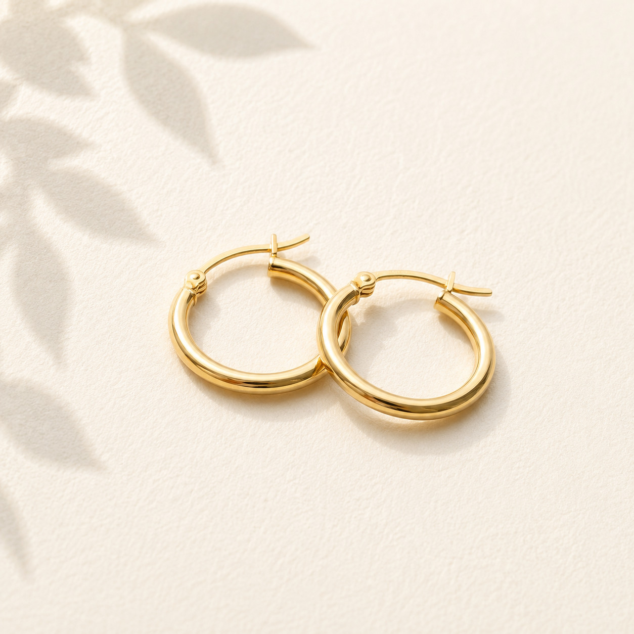 Real Solid 14K Yellow Gold Polished Round Tube Hoop Earrings Medium, Hinged