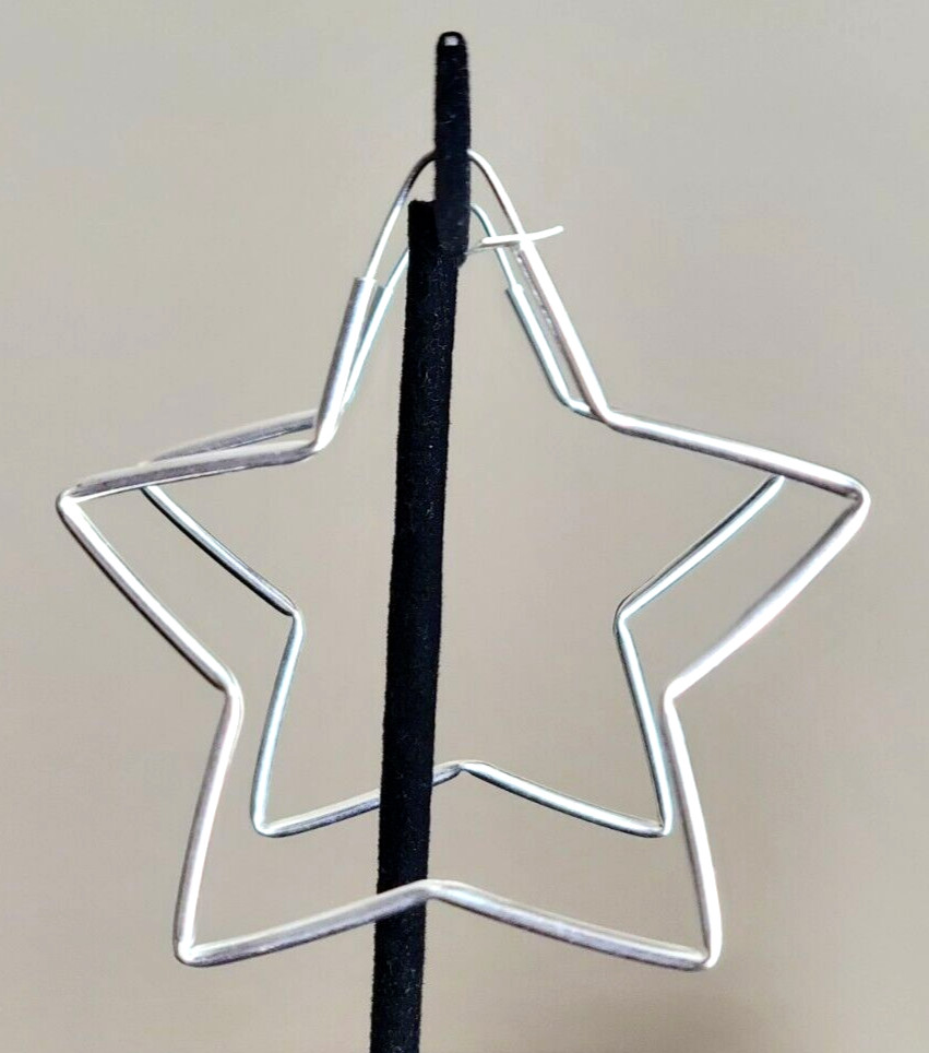 Erick’s Sterling Silver 2 3/8 in. Wide Tubular Star Hoop Earrings Taxco.925