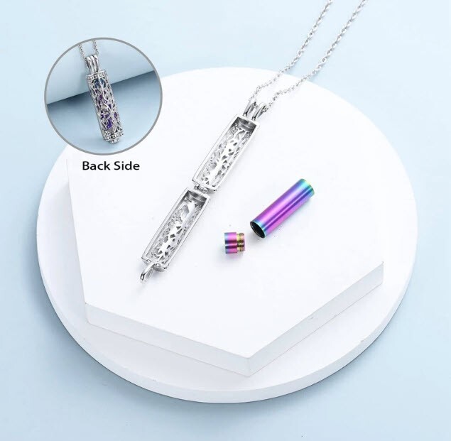 Cremation Jewelry Cylinder Urn Tree of Life Memorial Necklace Pendant for Ashes