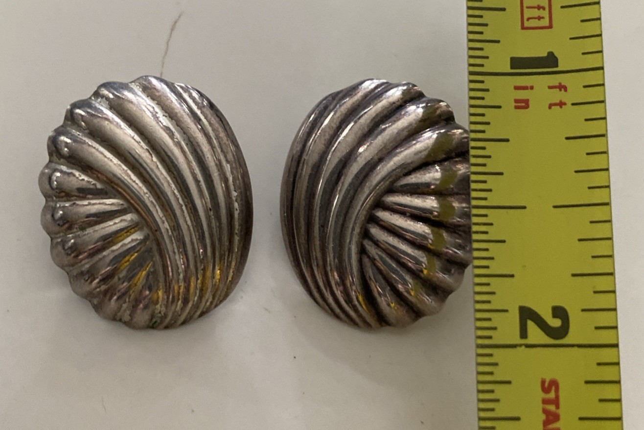 Vintage 925 Sterling Silver Art Deco Clip-On Button Earrings 7.71g Thailand
