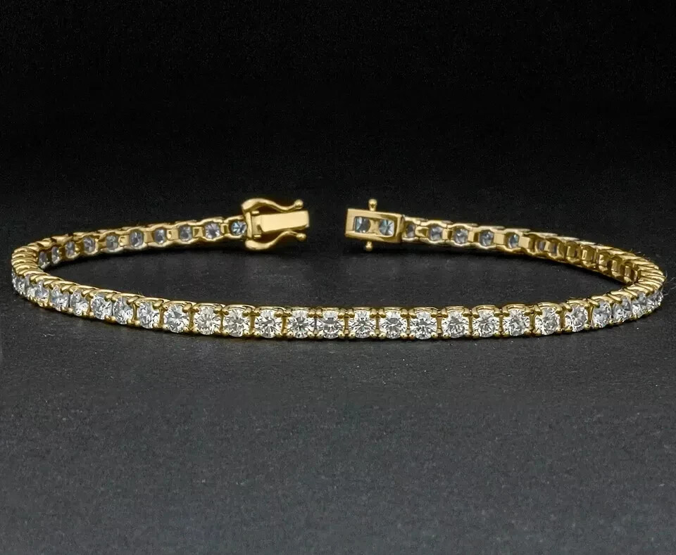 Unisex Tennis Bracelet Round Cut Lab Grown DEF/VVS-VS Diamond 14k Yellow Gold