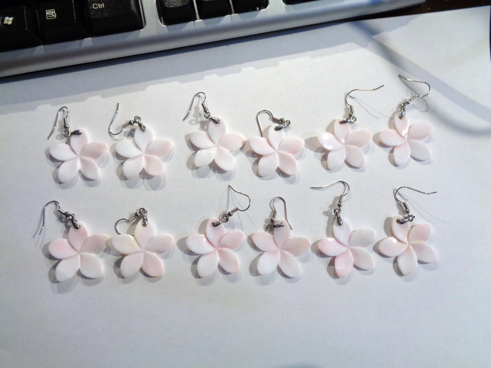 30.5mm 2T Blush Pink Mother of Pearl Hawaiian Plumeria Flower 316L Hook Earrings