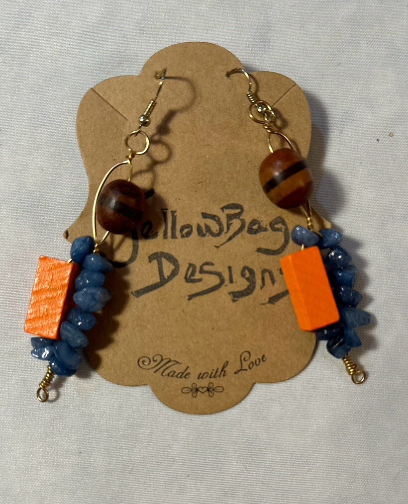 Yellow bag Pierced Drop Earrings-orange, Blue And Brown Design