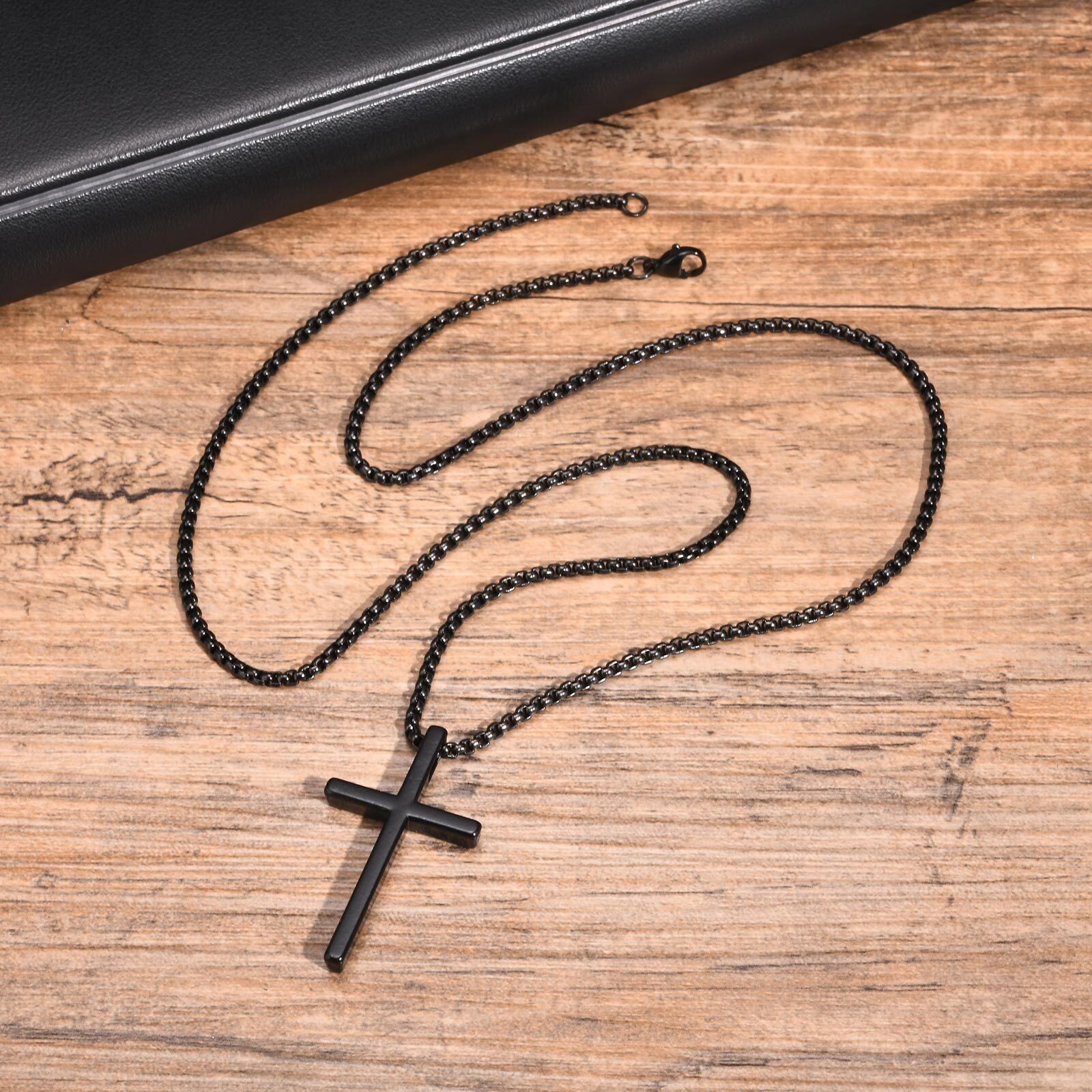 Cross Necklace for Men Women,Plain Cross Pendant Collar with Box Chain Gift