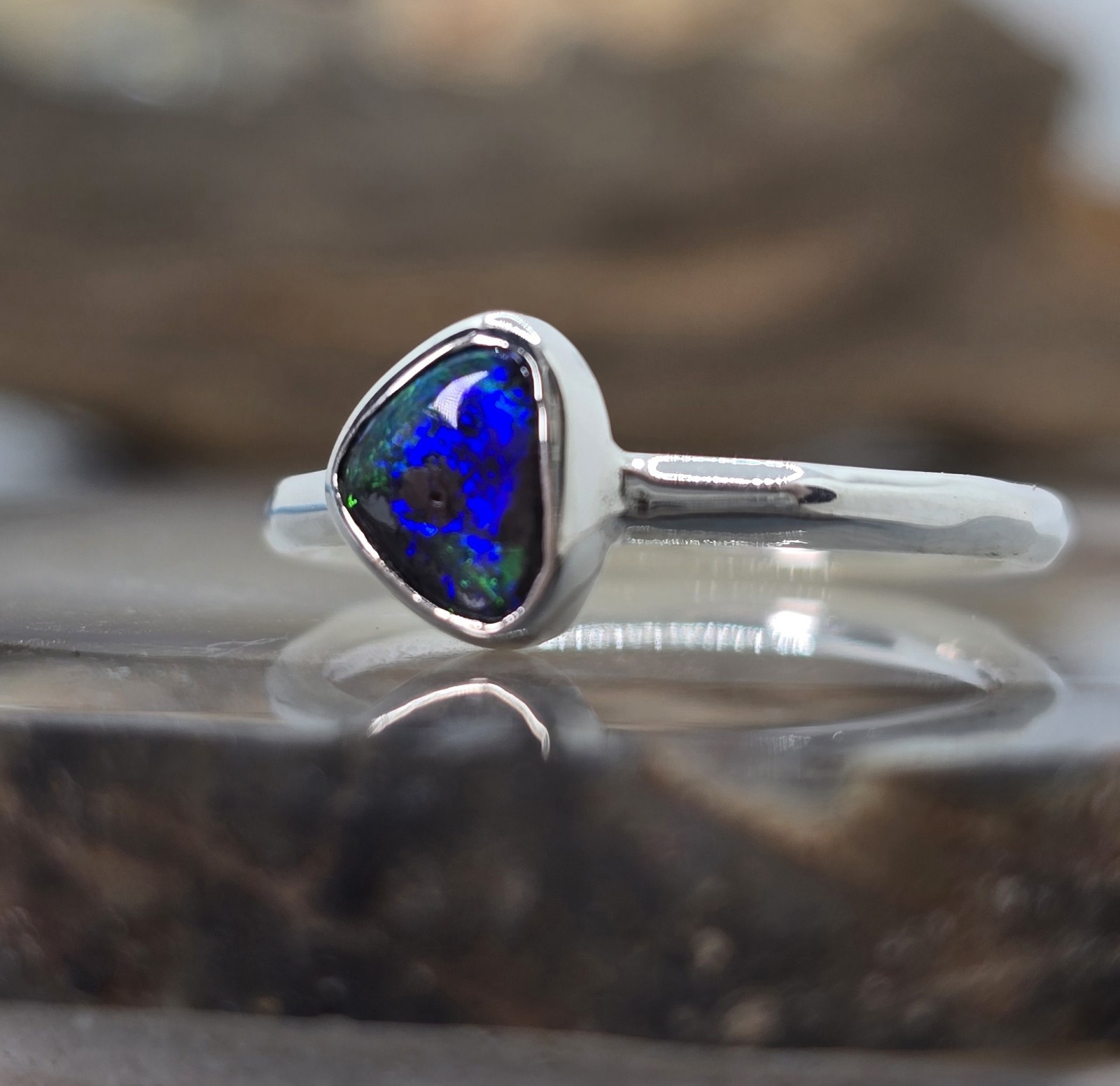 2 X Australian Made STACKABLE Opal Ring Set 925 Sterling Silver Ring Unique
