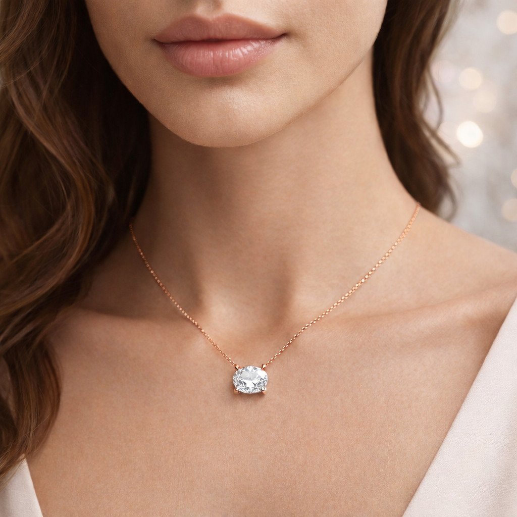 0.25Ct Oval Cut Lab Grown Diamond Pendant Necklace Sterling Silver Women Gift