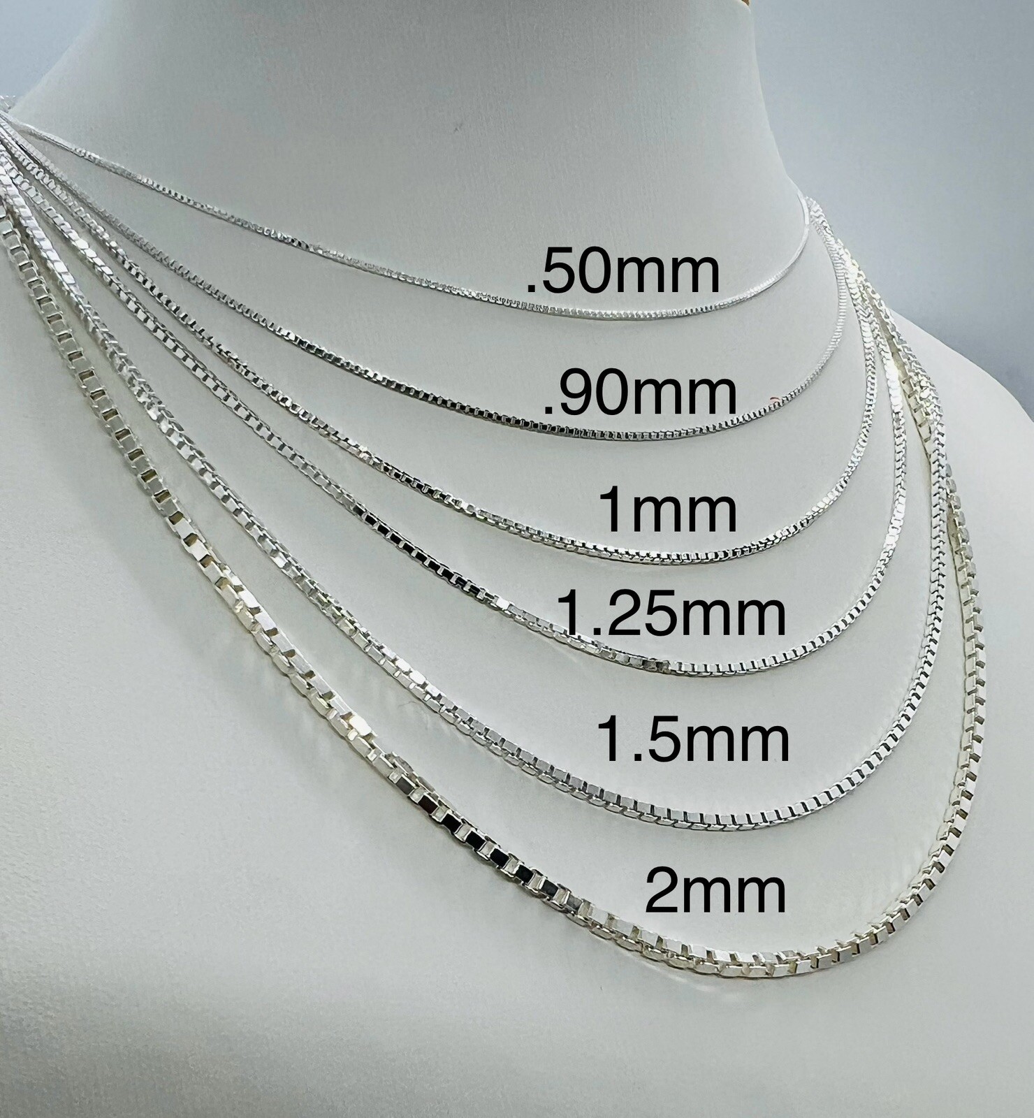 925 Sterling Silver Men’s Women’s box chain Necklace .50mm – 2mm 16″-30″ Italy