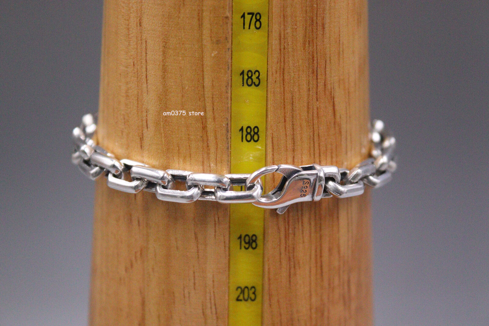 Real 925 Sterling Silver Bracelet Men’s Women 7mm Square Cable Link 8.26inch L