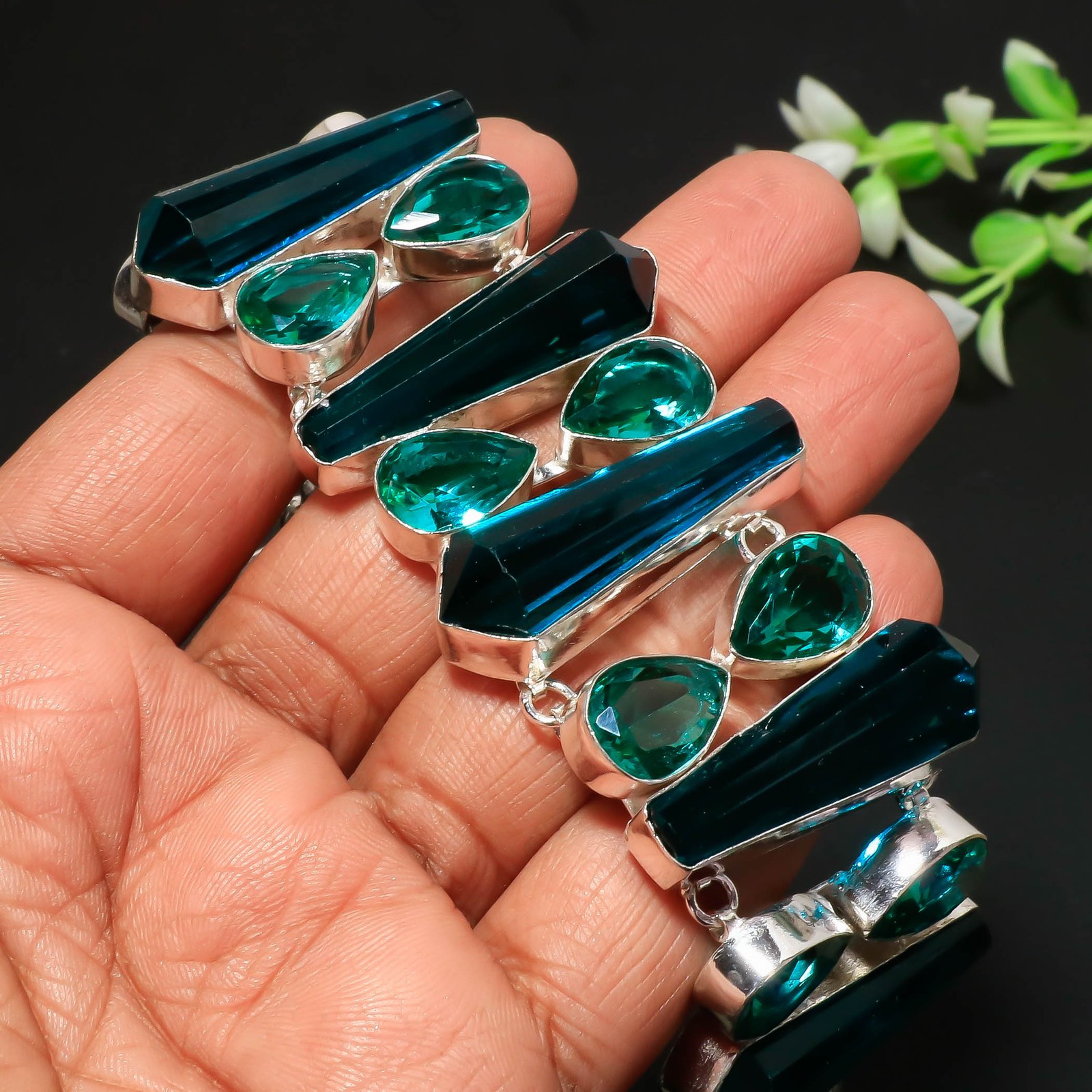 Apatite 925 Sterling Silver Gemstone Handmade Jewelry Bracelet 9 Inch AAB 47
