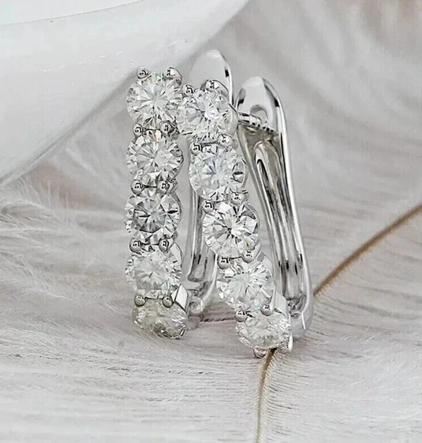 2 Ct Round Cut Lab Created Diamond Hoop Huggie Earrings 14K White Gold Plated